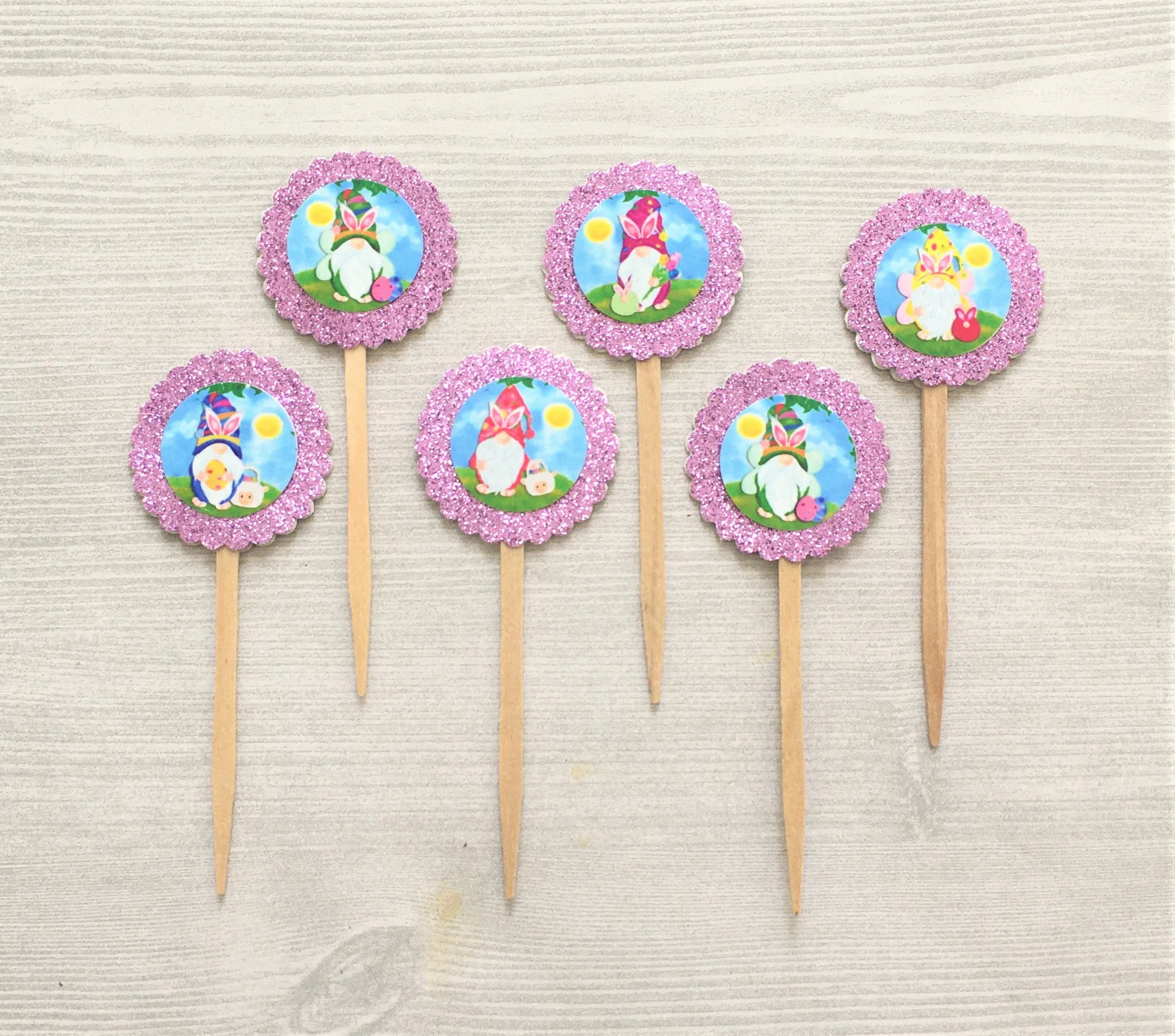 Easter Gnome Cupcake Toppers, Set of 6