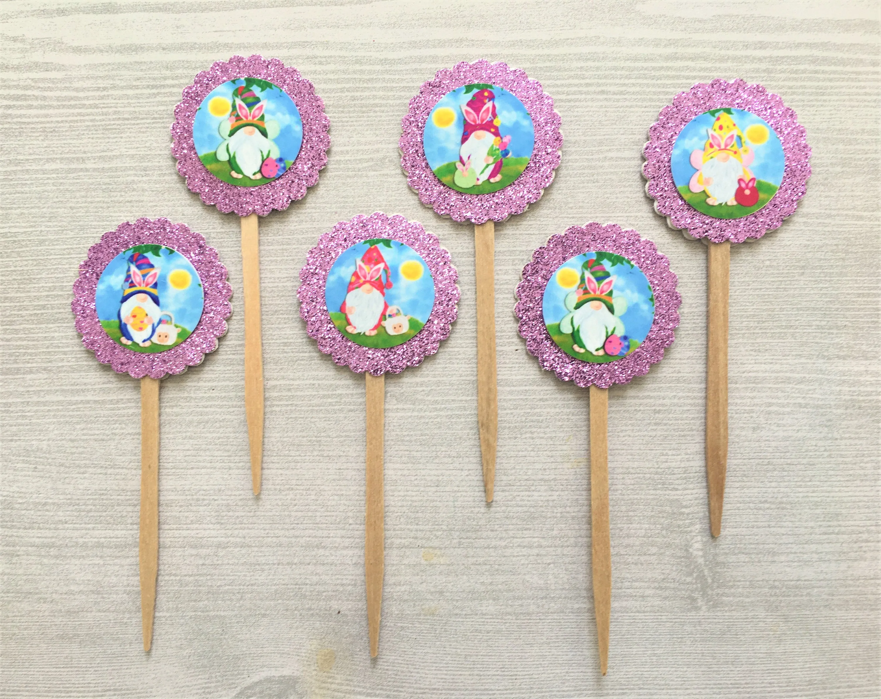 Easter Gnome Cupcake Toppers, Set of 6