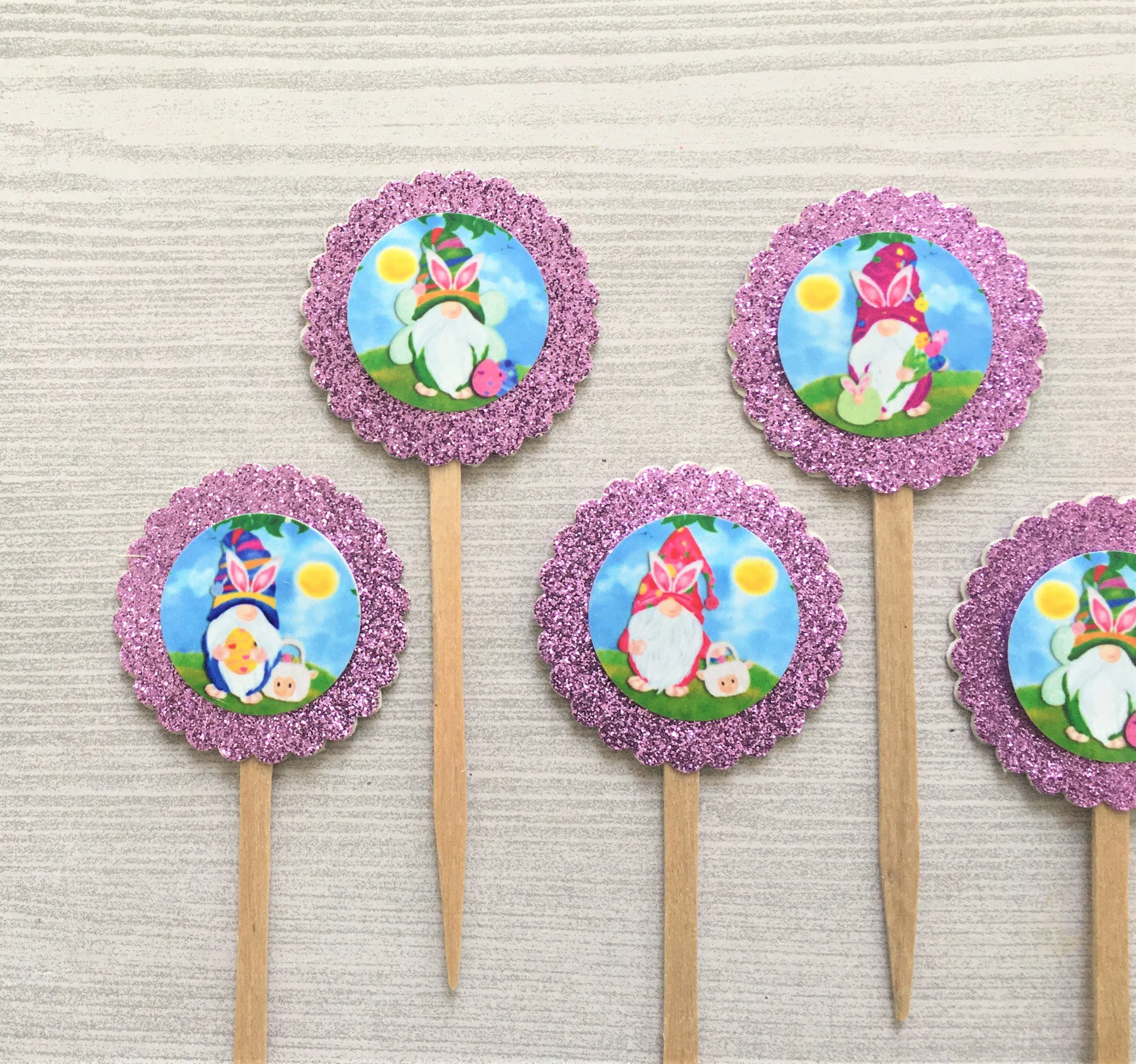 Easter Gnome Cupcake Toppers, Set of 6