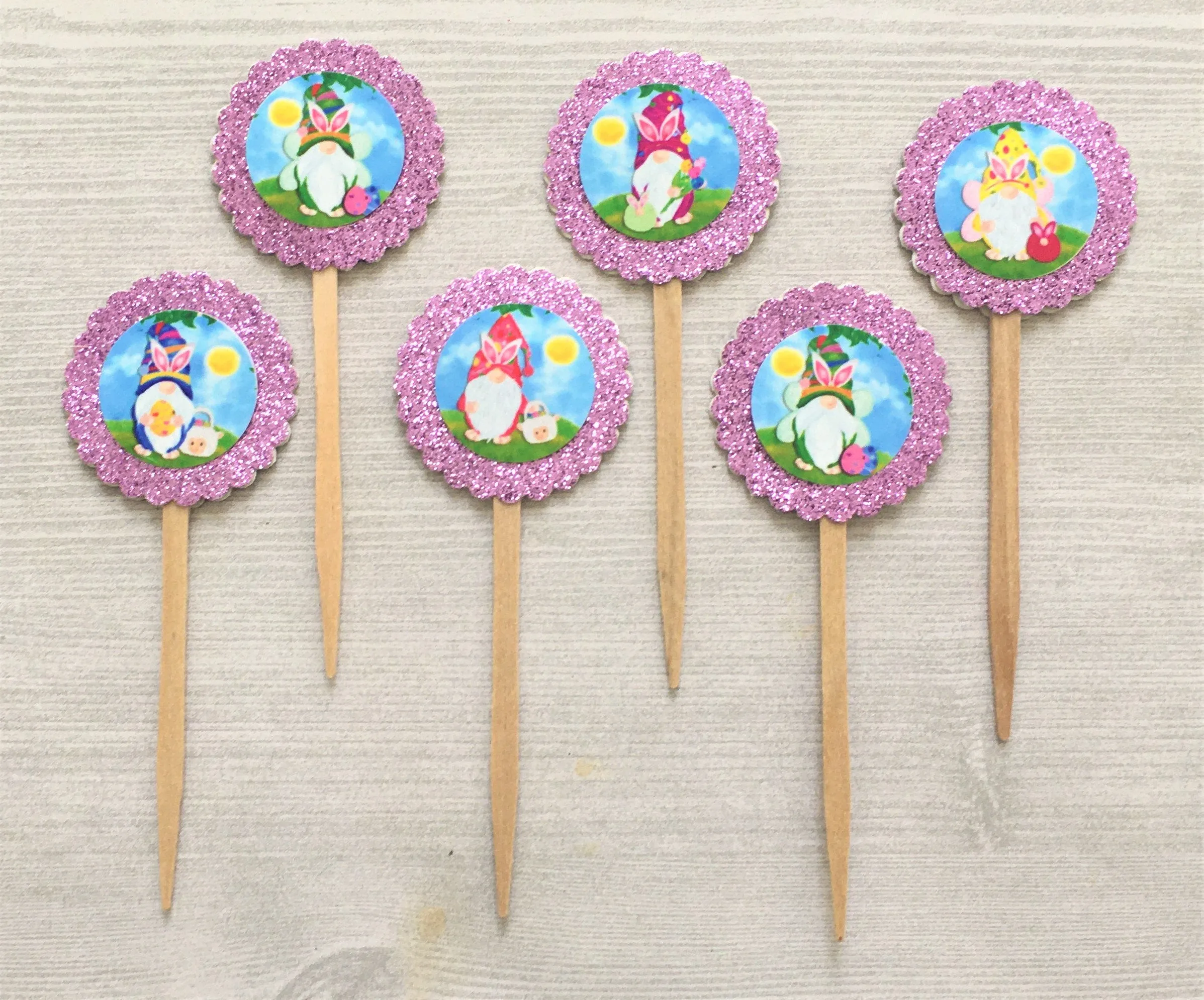 Easter Gnome Cupcake Toppers, Set of 6