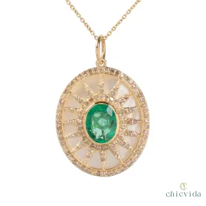 Eccentric Oval Emerald Sunburst Pendant