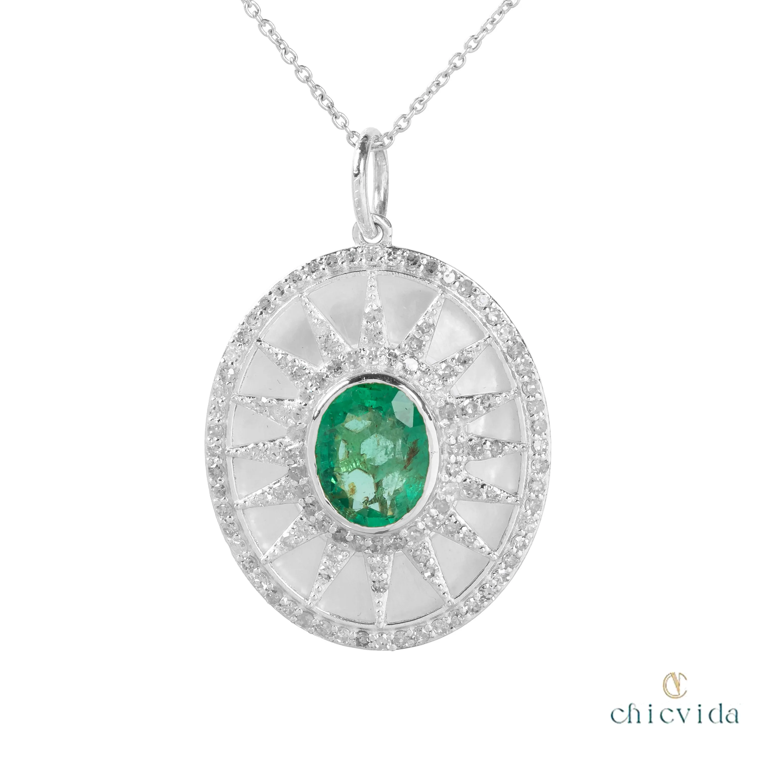 Eccentric Oval Emerald Sunburst Pendant