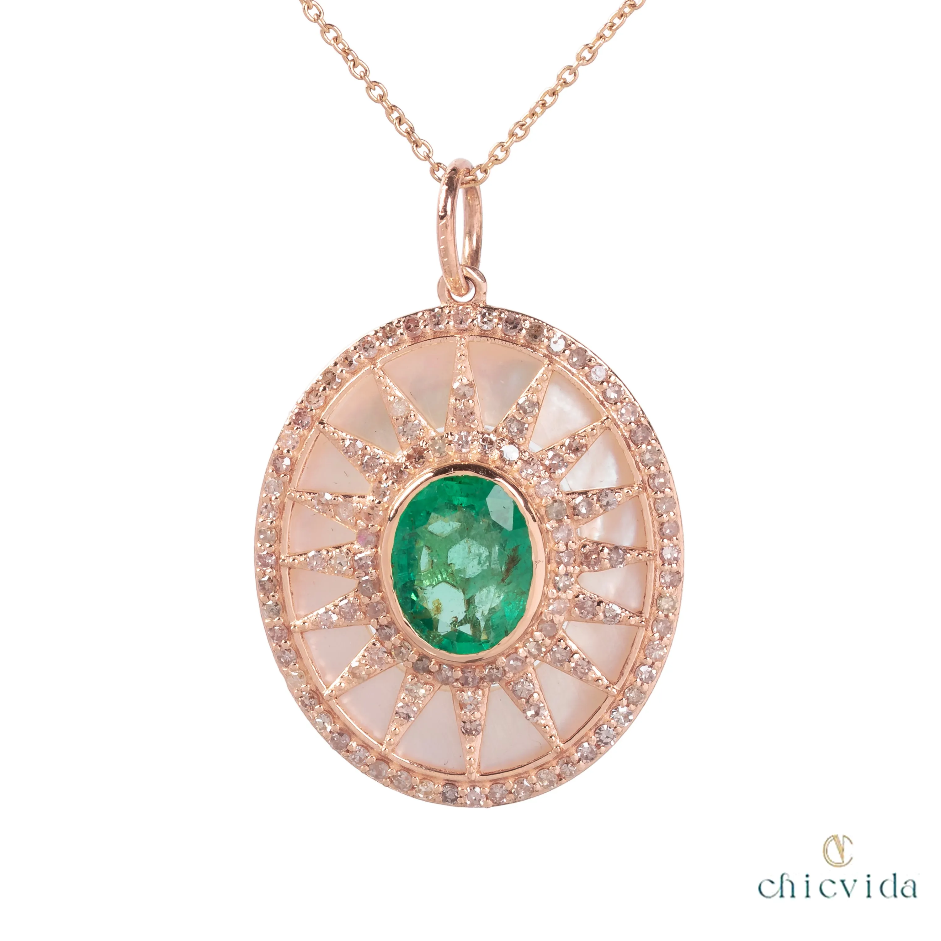 Eccentric Oval Emerald Sunburst Pendant