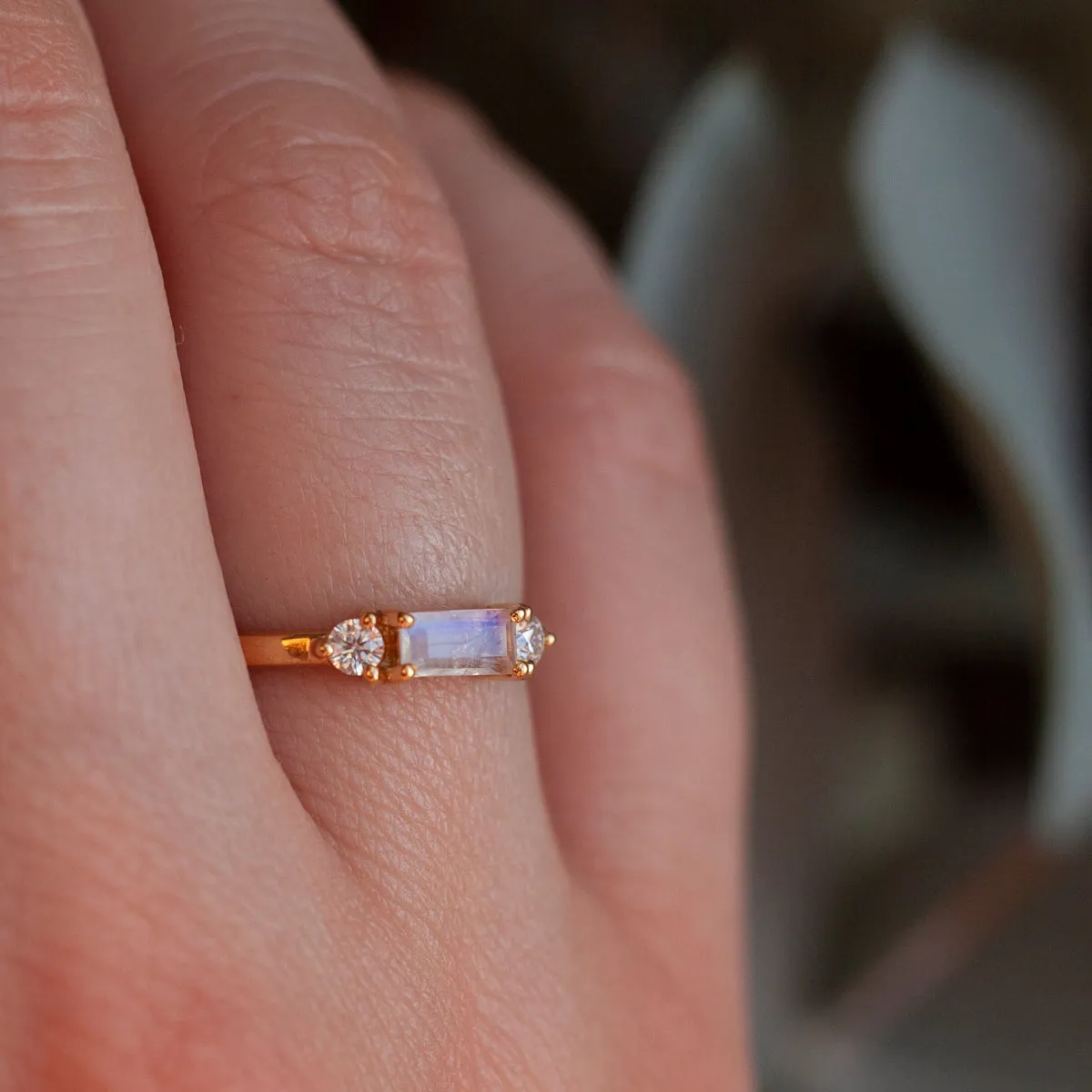 Ellen Moonstone Baguette Ring