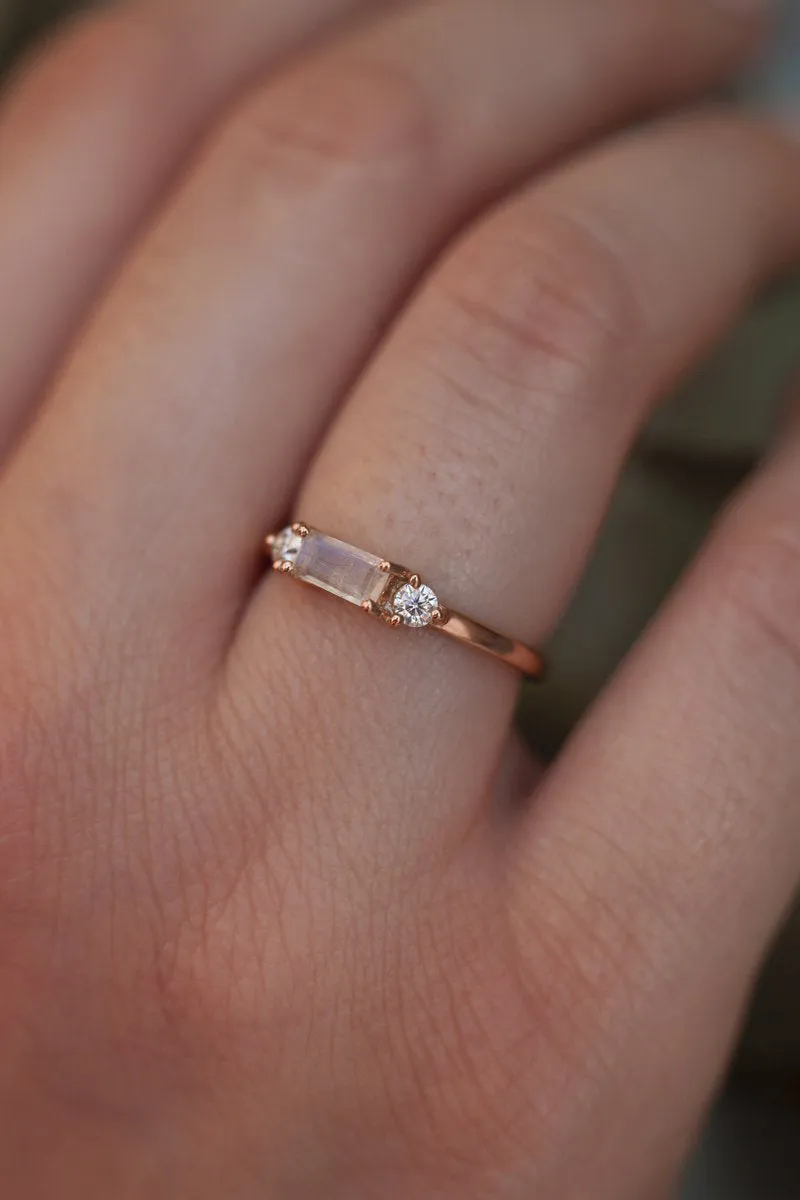 Ellen Moonstone Baguette Ring