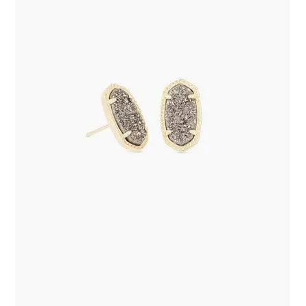 Ellie Gold Stud Earrings in Platinum Drusy