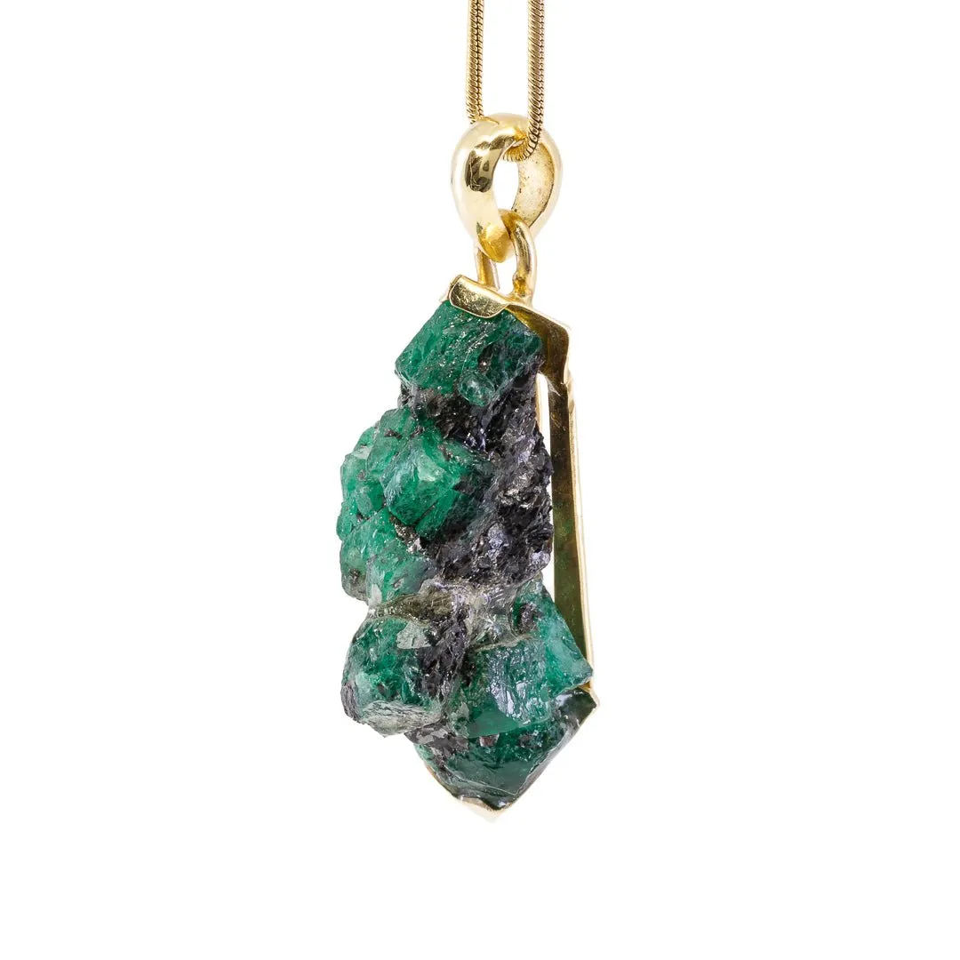 Emerald 42.81ct Gem Crystal Cluster 18k Handcrafted Pendant