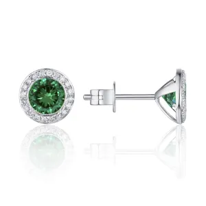 Emerald Corundum & Diamond Halo Earrings