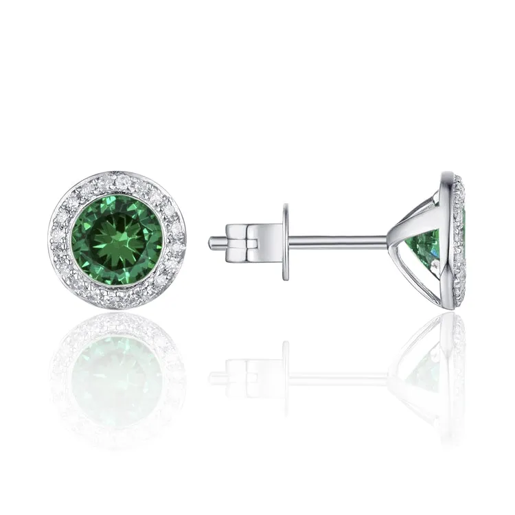 Emerald Corundum & Diamond Halo Earrings