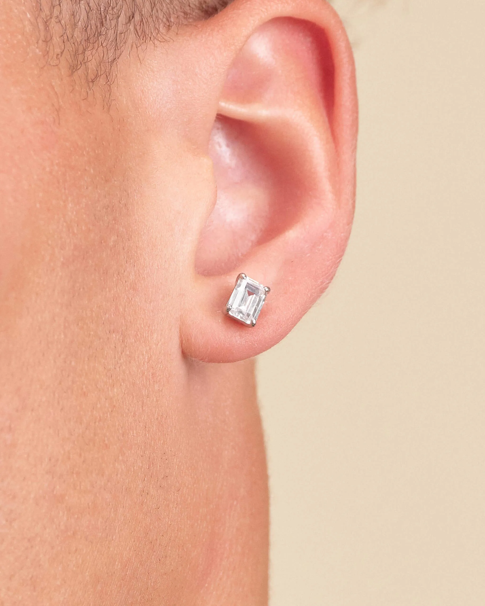 Emerald Cut Stud Earrings - Silver