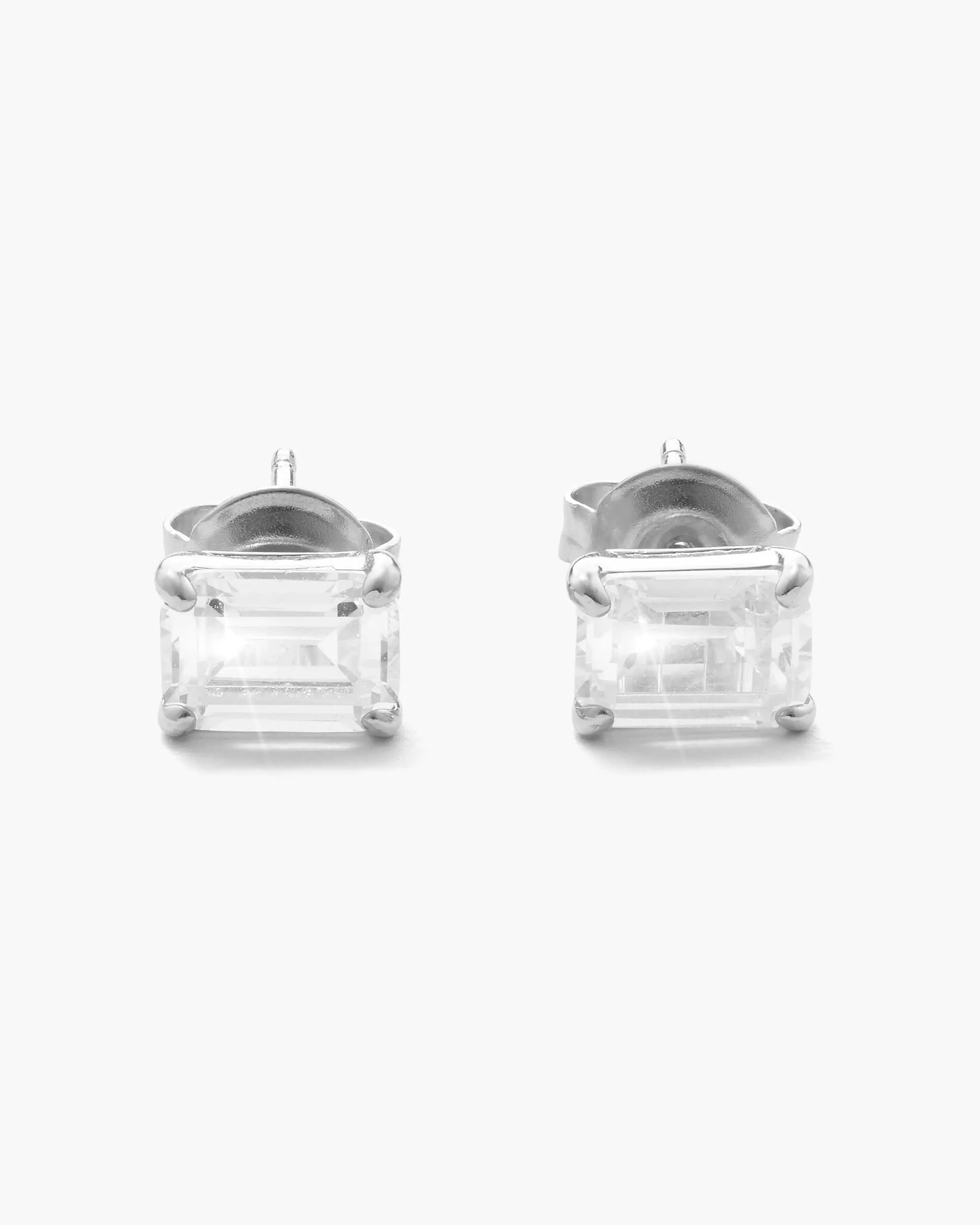 Emerald Cut Stud Earrings - Silver