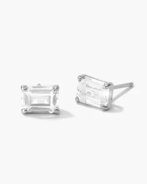 Emerald Cut Stud Earrings - Silver