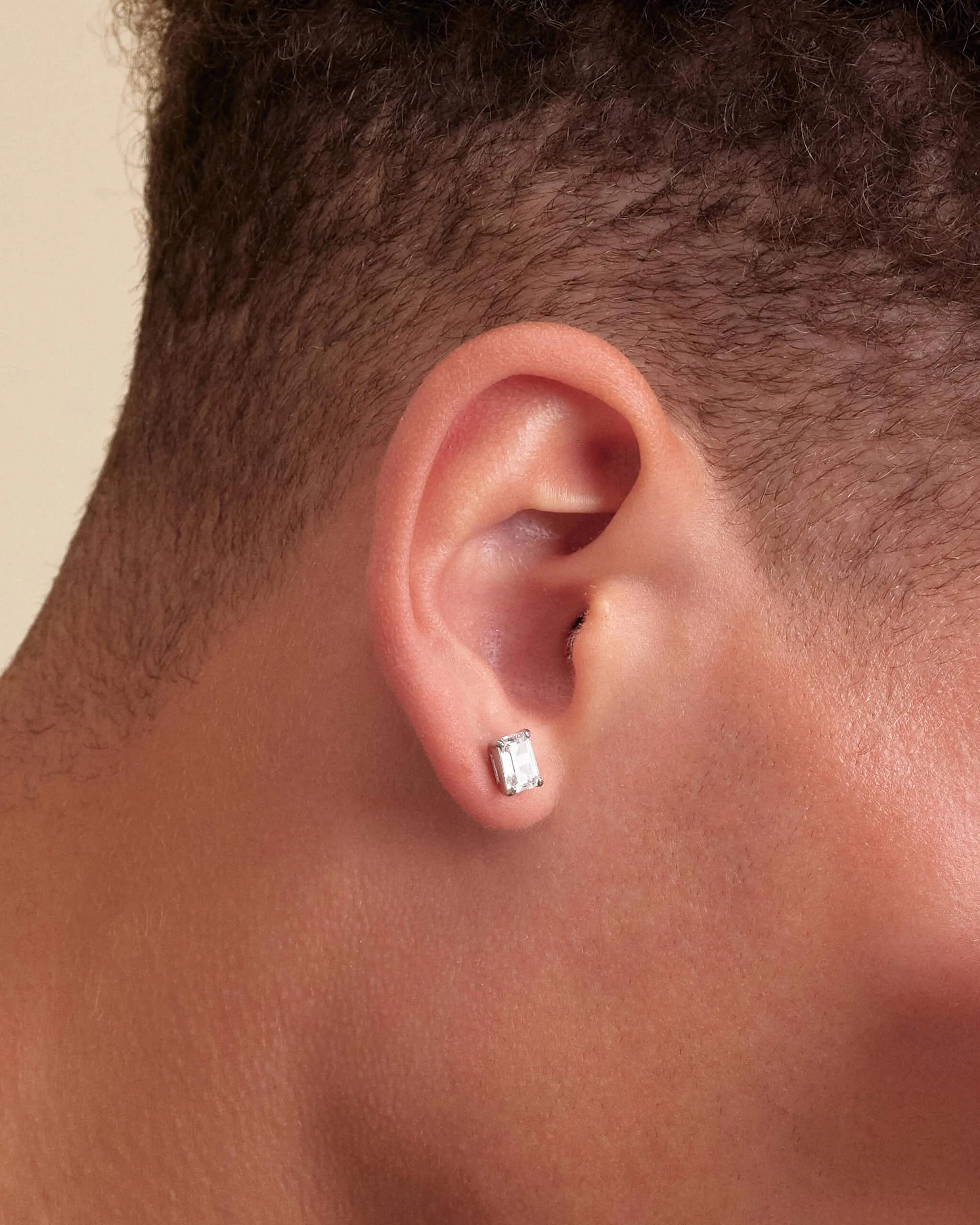 Emerald Cut Stud Earrings - Silver