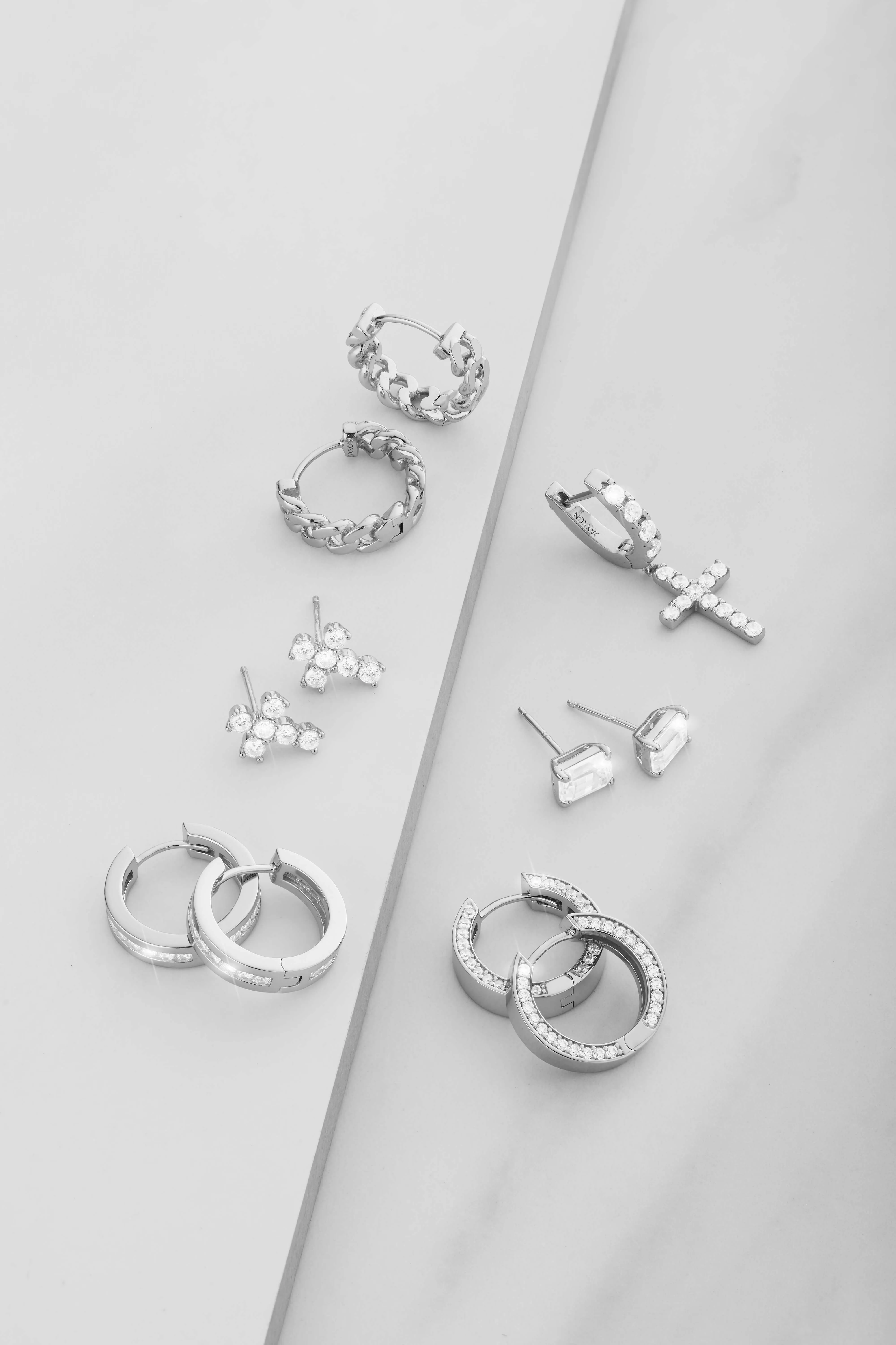 Emerald Cut Stud Earrings - Silver
