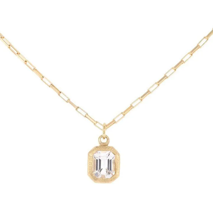 Emerald-Cut White Topaz Pendant on Box Chain