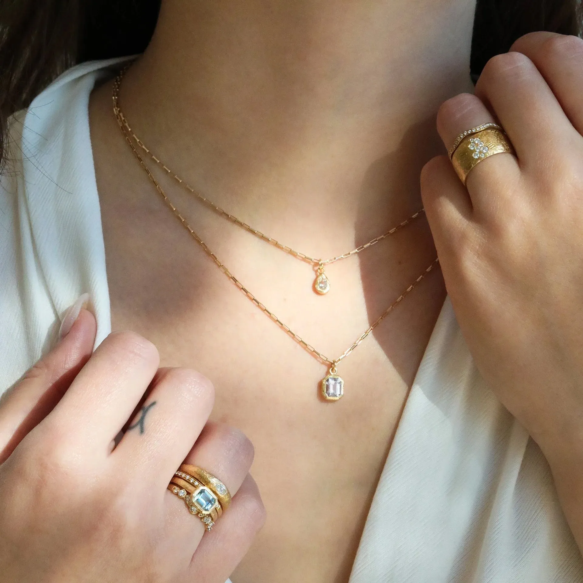 Emerald-Cut White Topaz Pendant on Box Chain