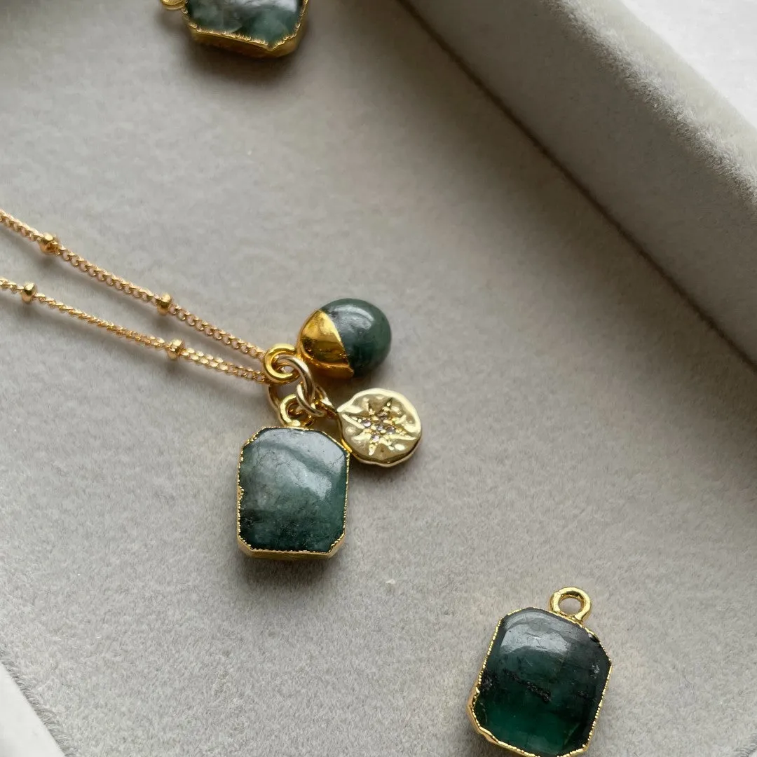 Emerald Gem Slice Triple Necklace | Hope (Gold Plated)