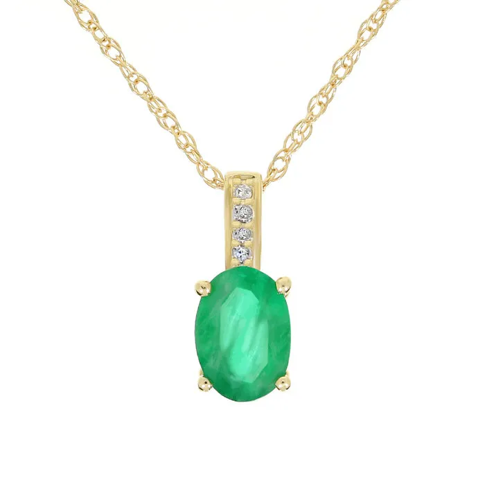 Emerald Pendant in 14kt Gold With White Diamond Accents