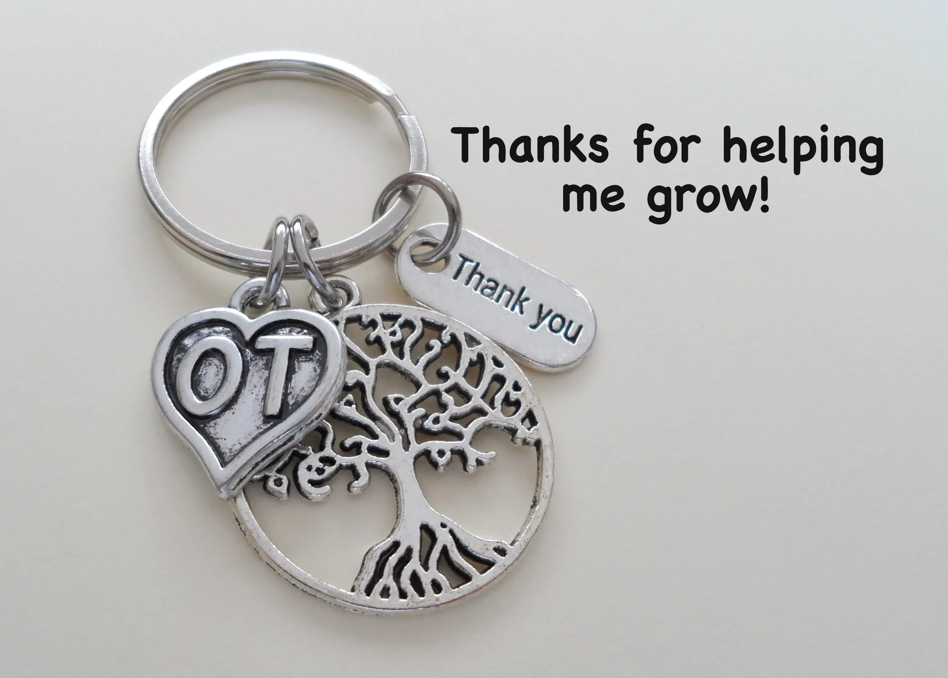 Employee Appreciation Gifts • Occupational Therapist Keychain with Tree, OT Heart, and "Thank You" Tag w/ "Thanks for helping me grow" Card by JewelryEveryday