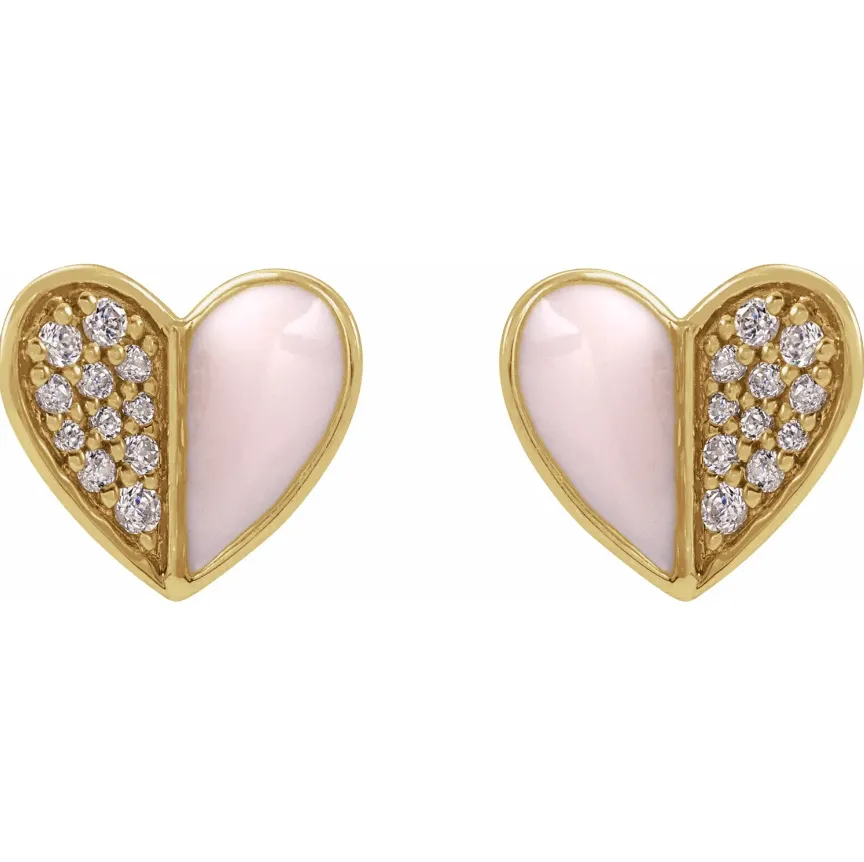 Enamel and Diamond Heart Earrings
