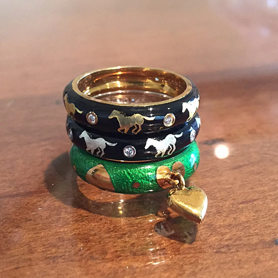Enamel Horse Diamond Ring, 18k gold