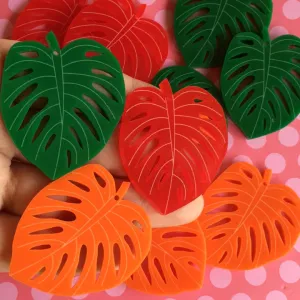 Engraved Leaves Pendants for Earrings / 3 Pairs (6 Pieces), 50mm