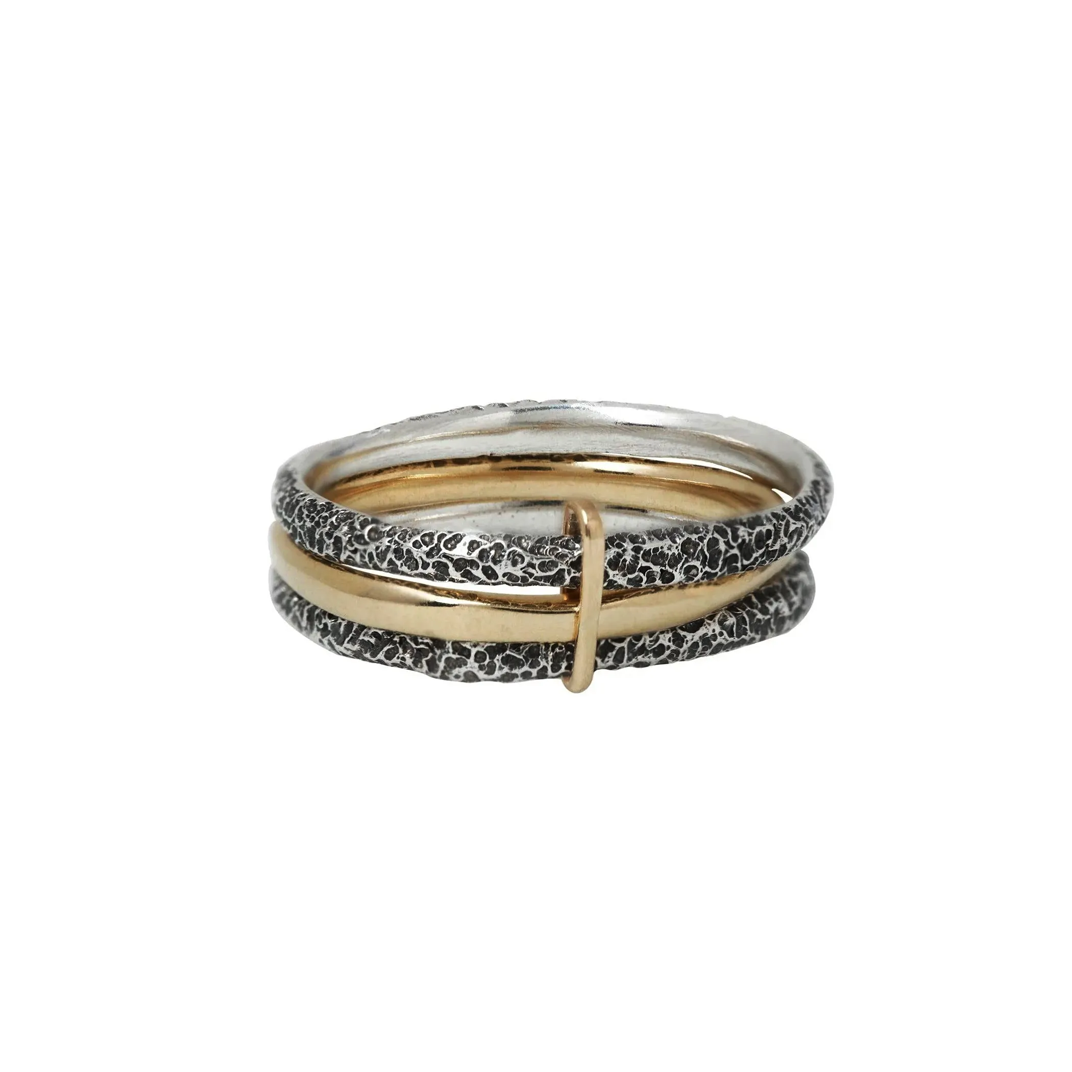 Erin Cuff - Staple Stack Ring 14ky and Textured Sterling Silver