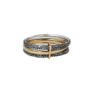 Erin Cuff - Staple Stack Ring 14ky and Textured Sterling Silver