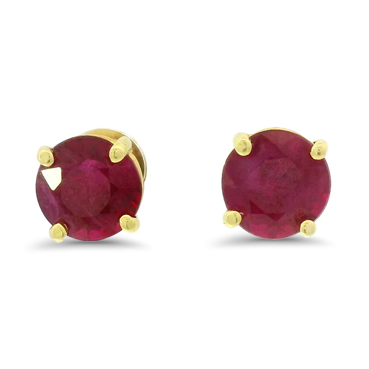 Estate 18k Yellow Gold Ruby Stud Earrings