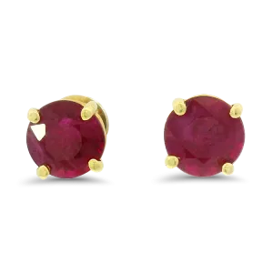 Estate 18k Yellow Gold Ruby Stud Earrings