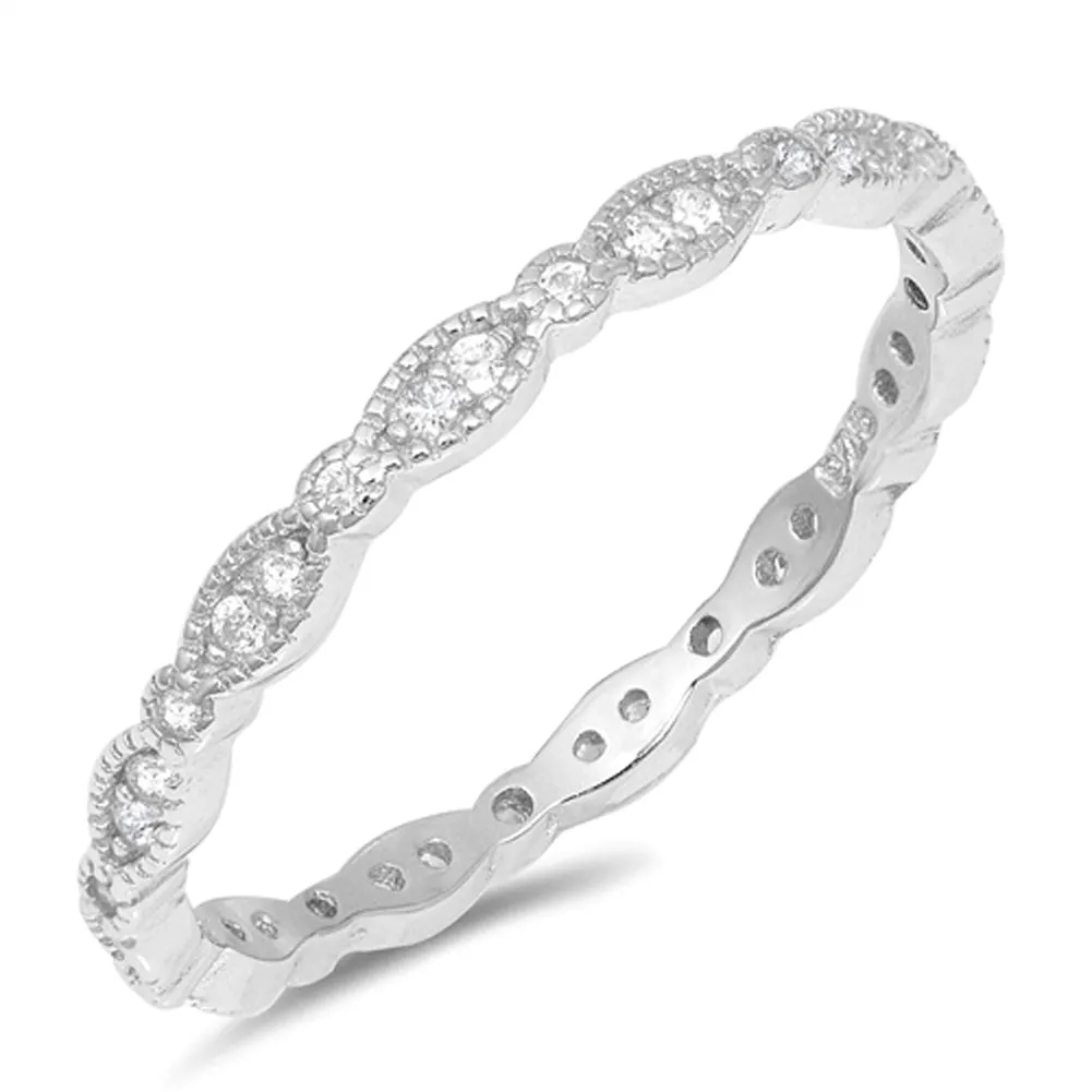 Eternity Marquise Clear CZ Fashion Ring New .925 Sterling Silver Band Sizes 4-10