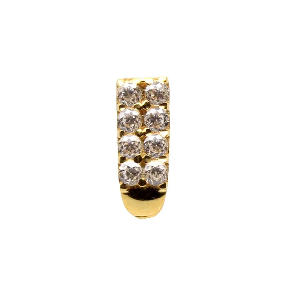 Ethnic Vertical 14k Real Gold White CZ Corkscrew Nose Stud 24g