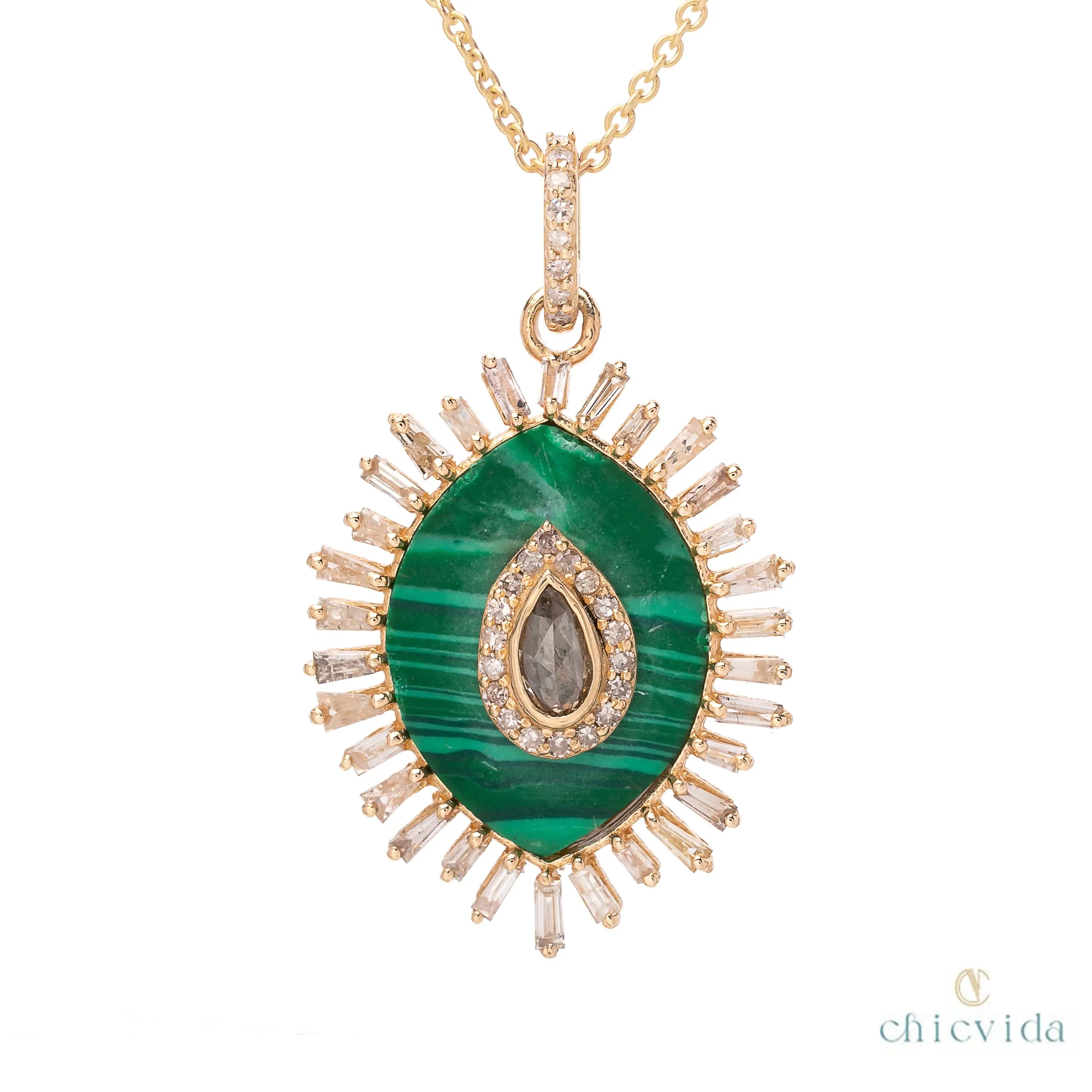 Evil Eye Malachite Gold Pendant