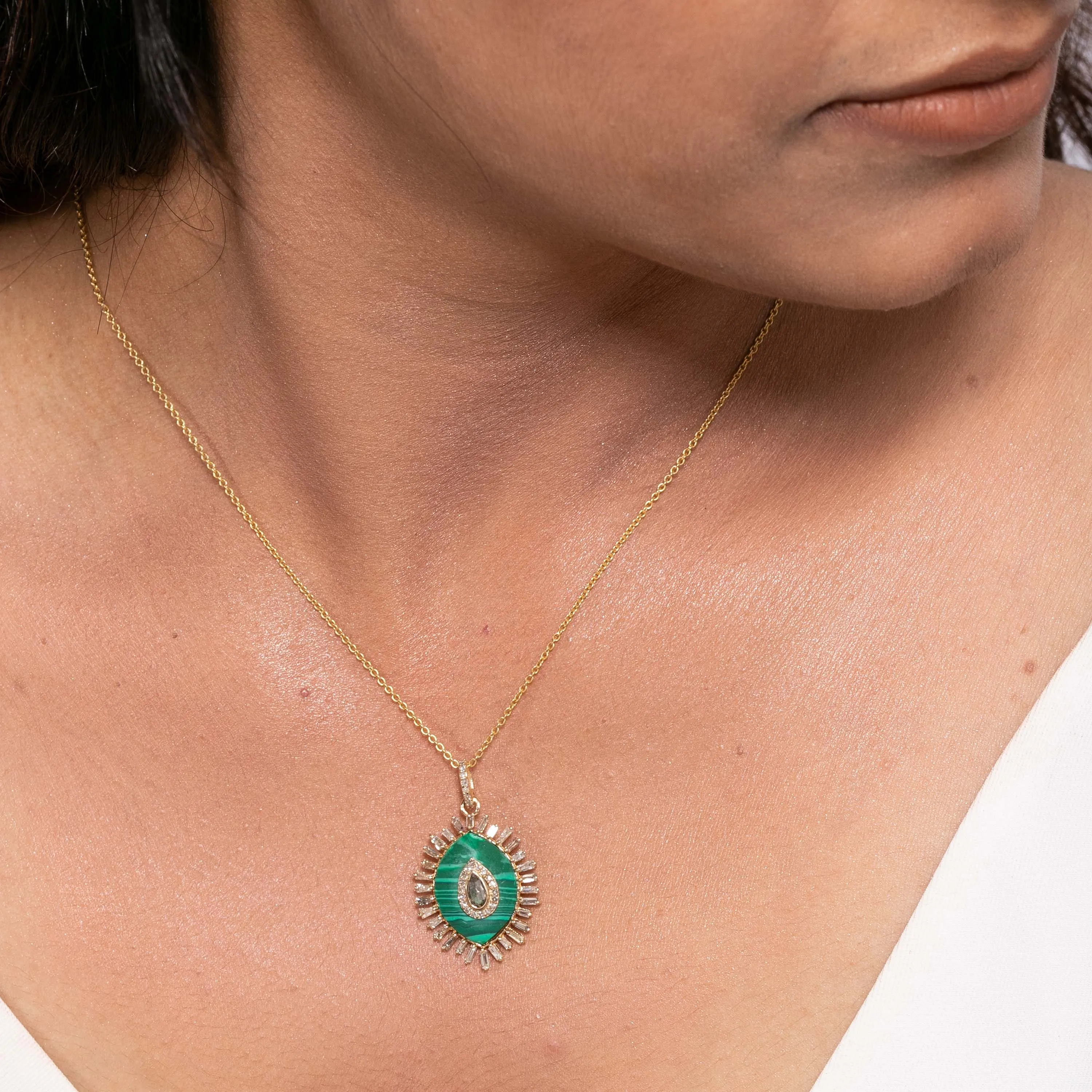 Evil Eye Malachite Gold Pendant