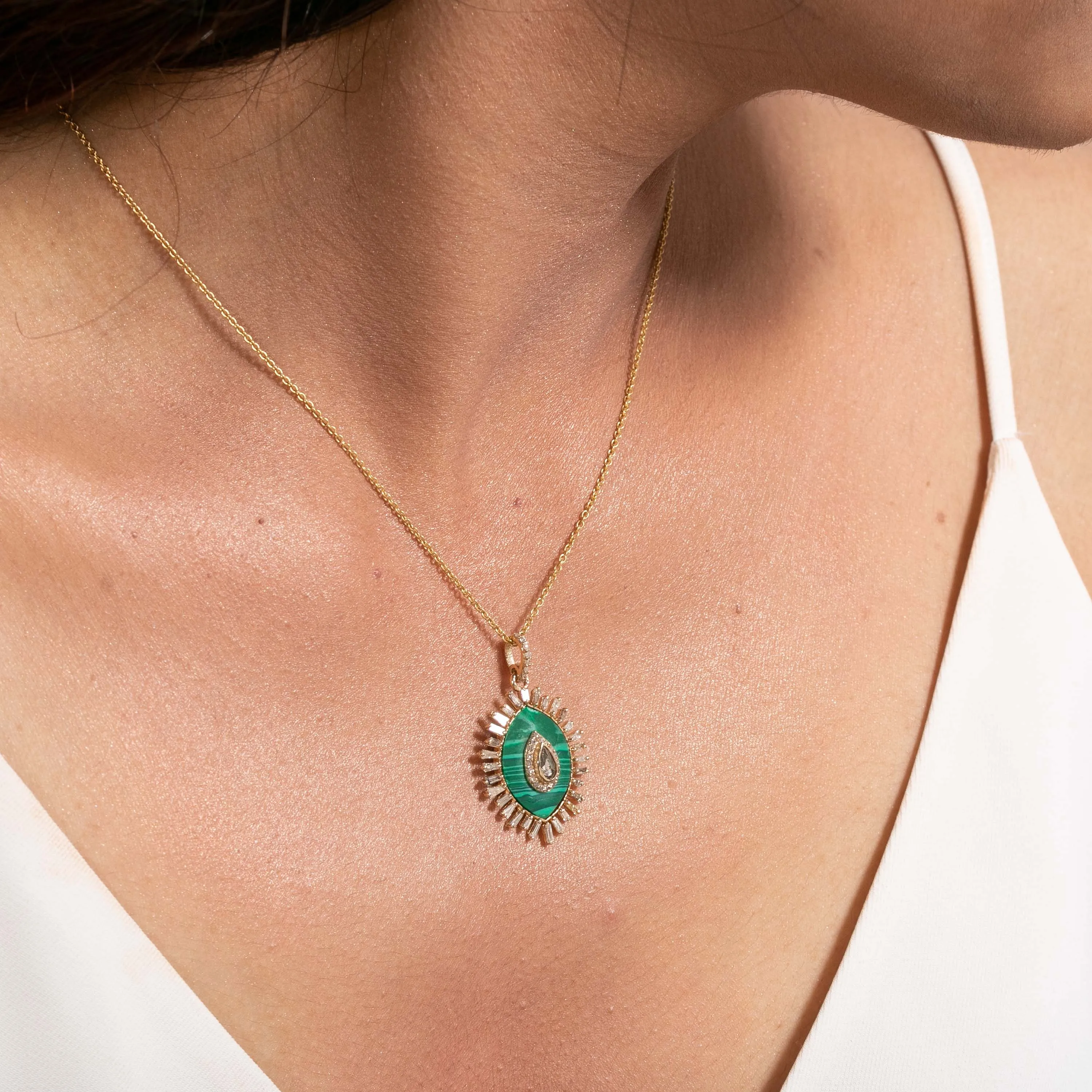 Evil Eye Malachite Gold Pendant