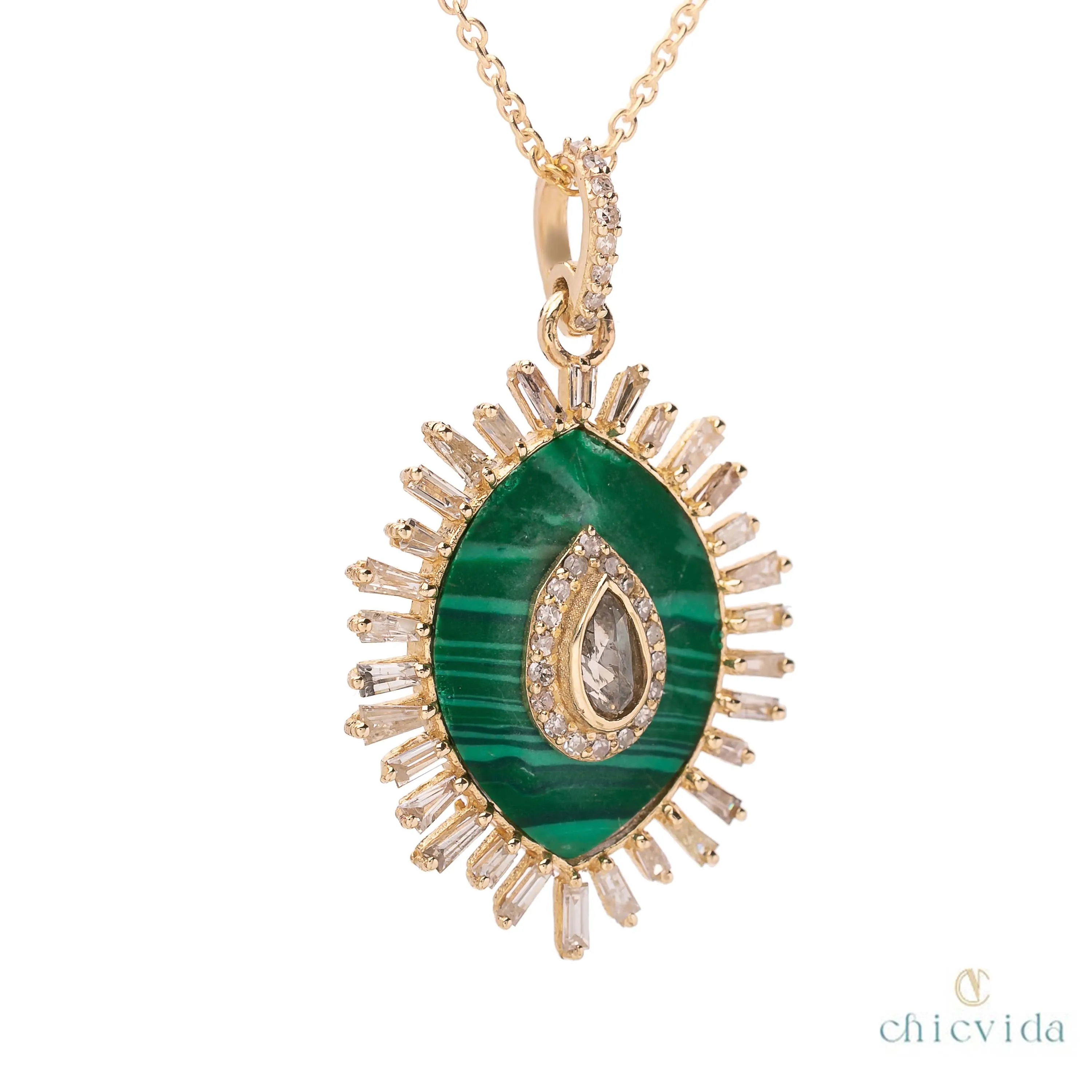 Evil Eye Malachite Gold Pendant