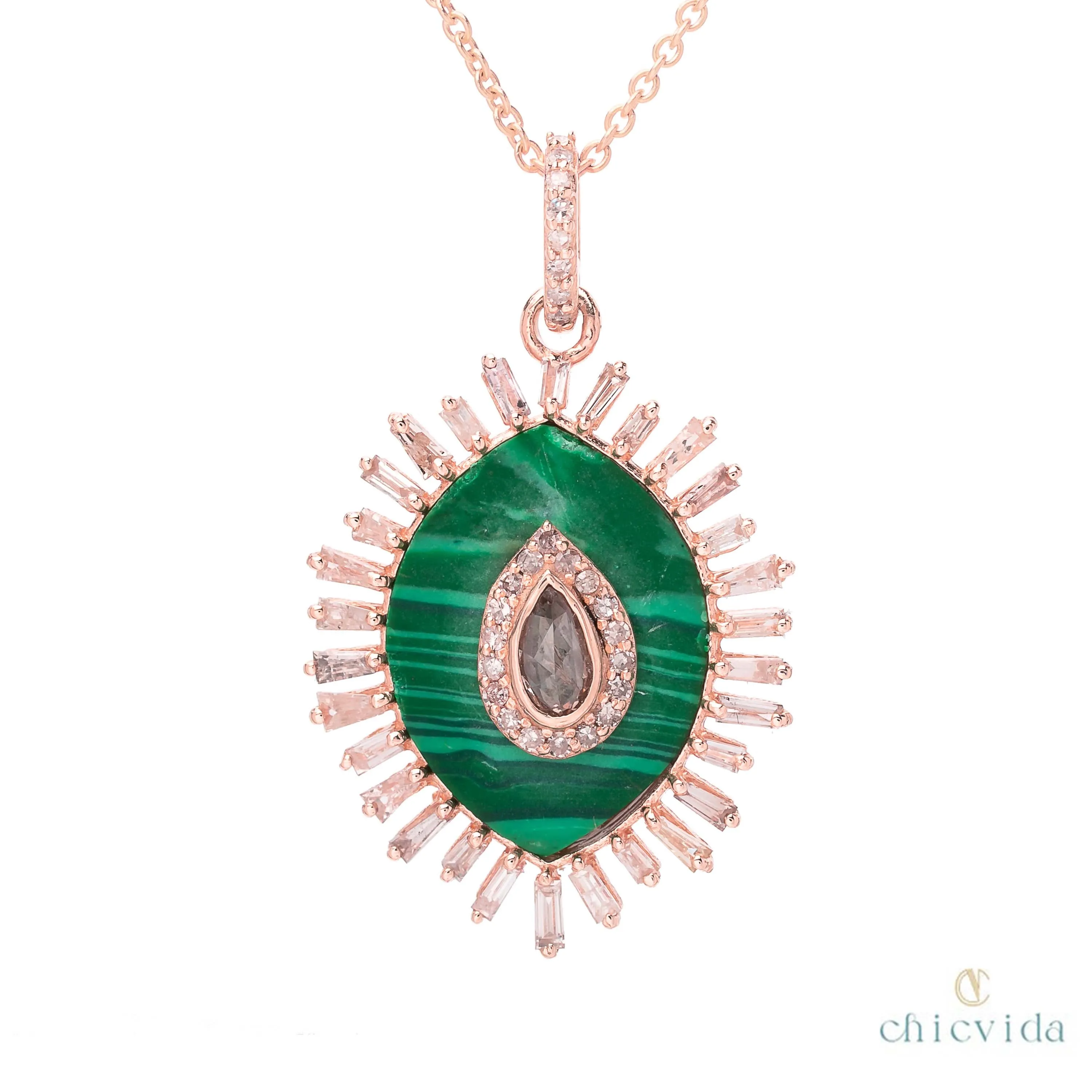 Evil Eye Malachite Gold Pendant