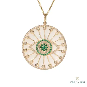 Evil Eye Mother Of Pearl Disc Pendant