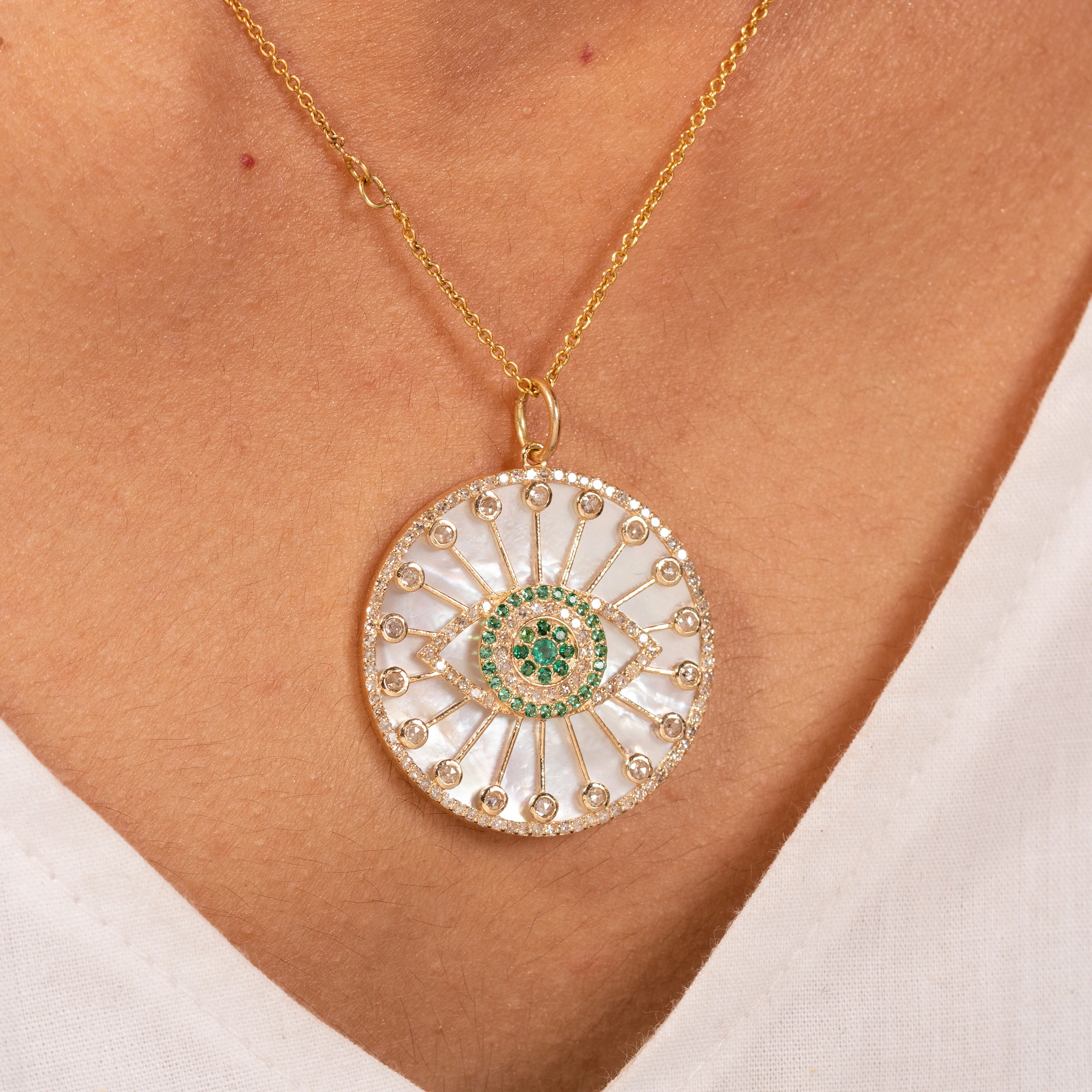 Evil Eye Mother Of Pearl Disc Pendant