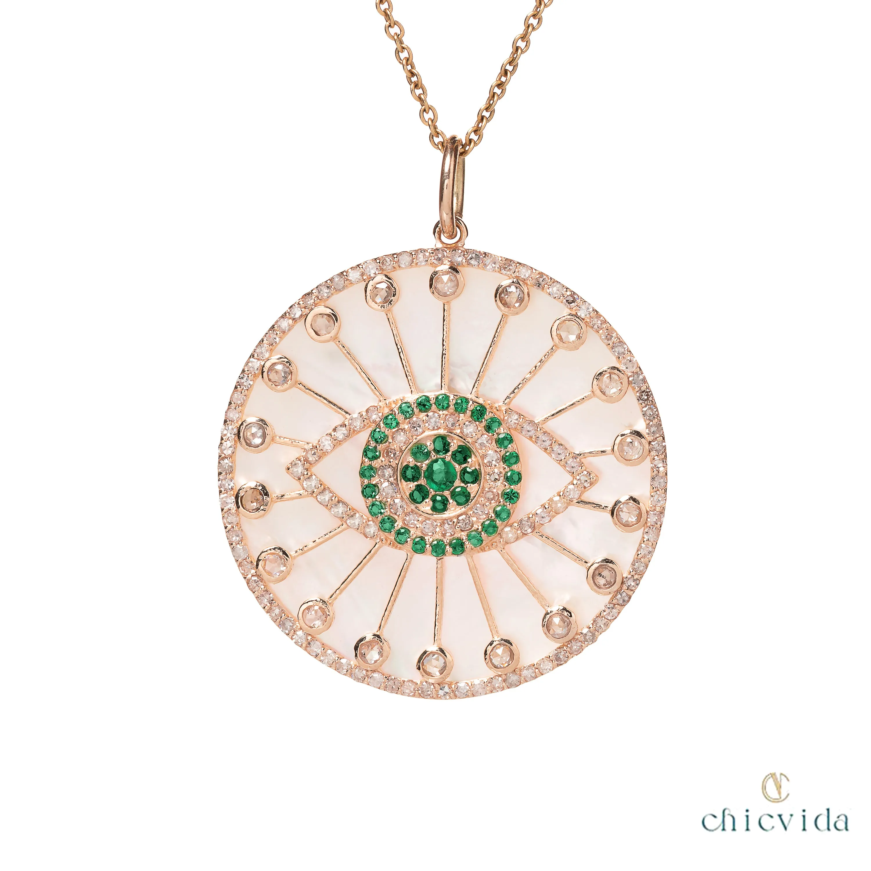 Evil Eye Mother Of Pearl Disc Pendant