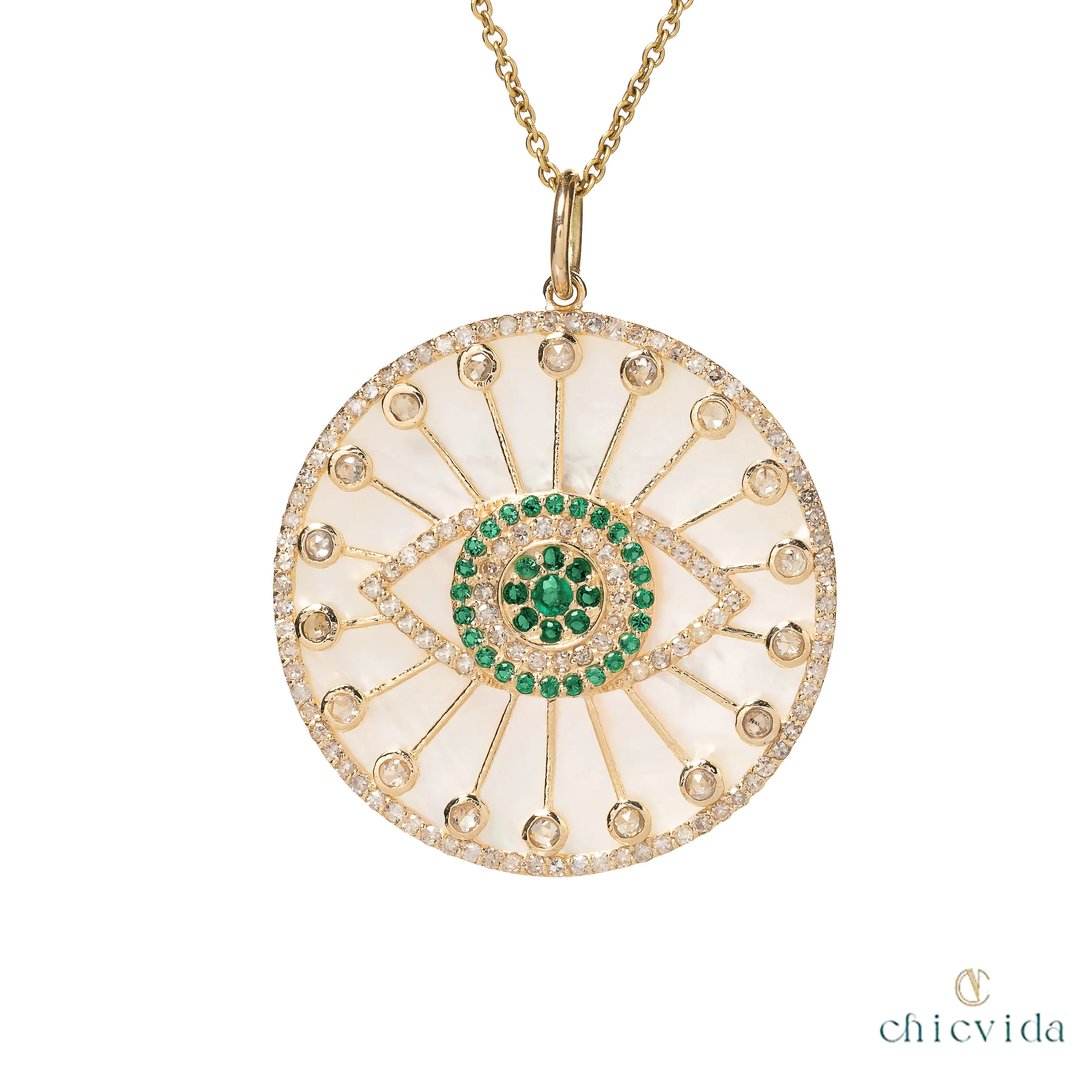 Evil Eye Mother Of Pearl Disc Pendant