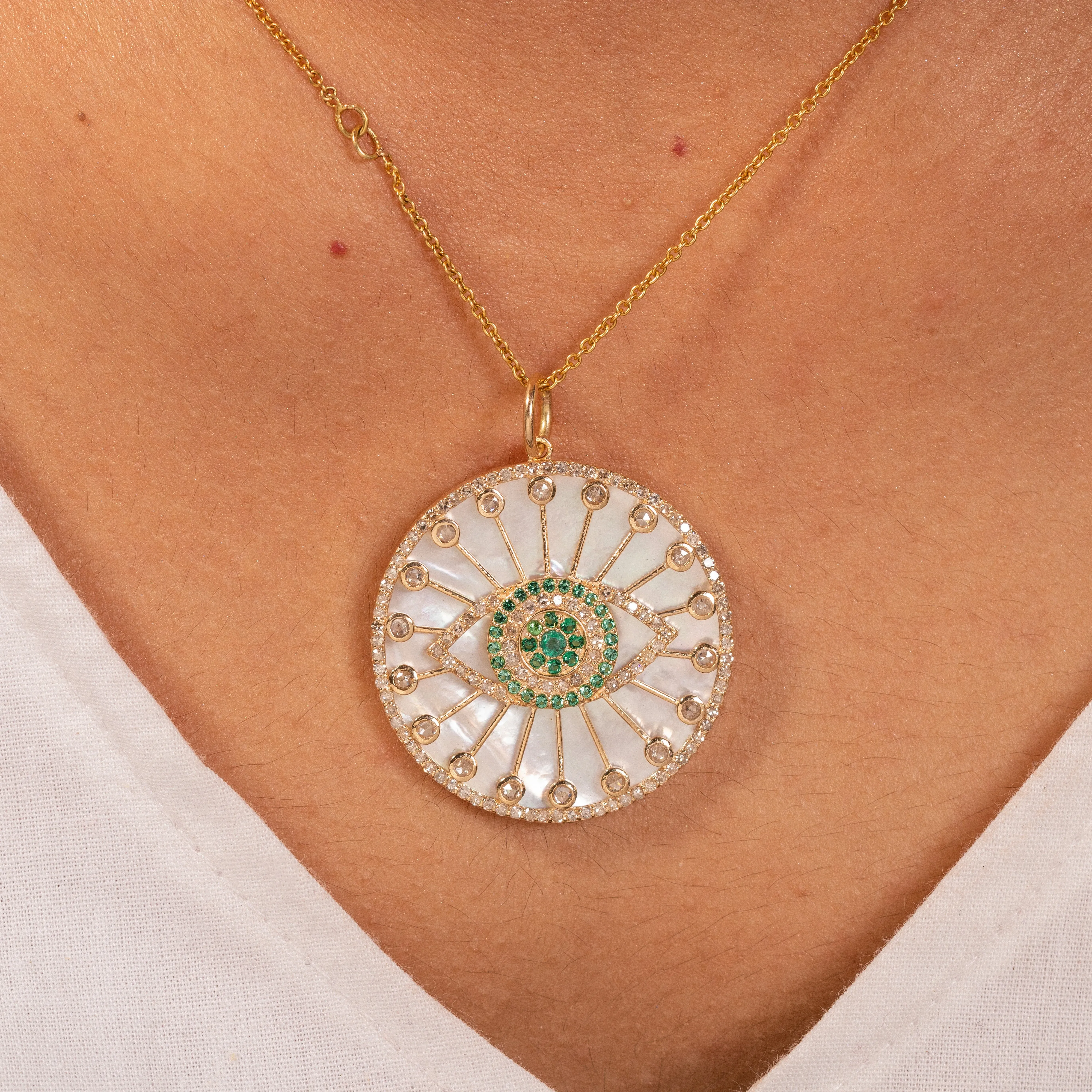 Evil Eye Mother Of Pearl Disc Pendant