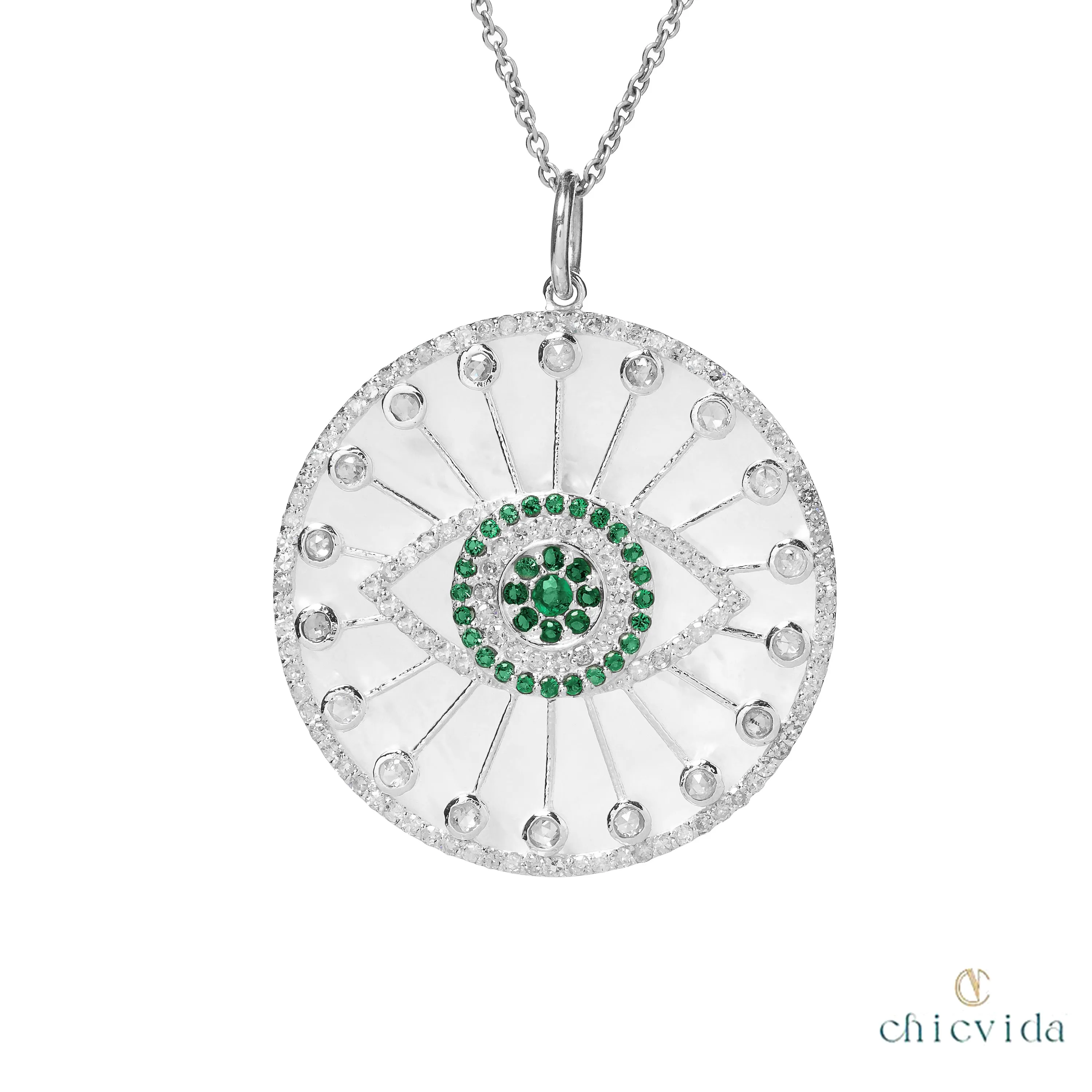 Evil Eye Mother Of Pearl Disc Pendant
