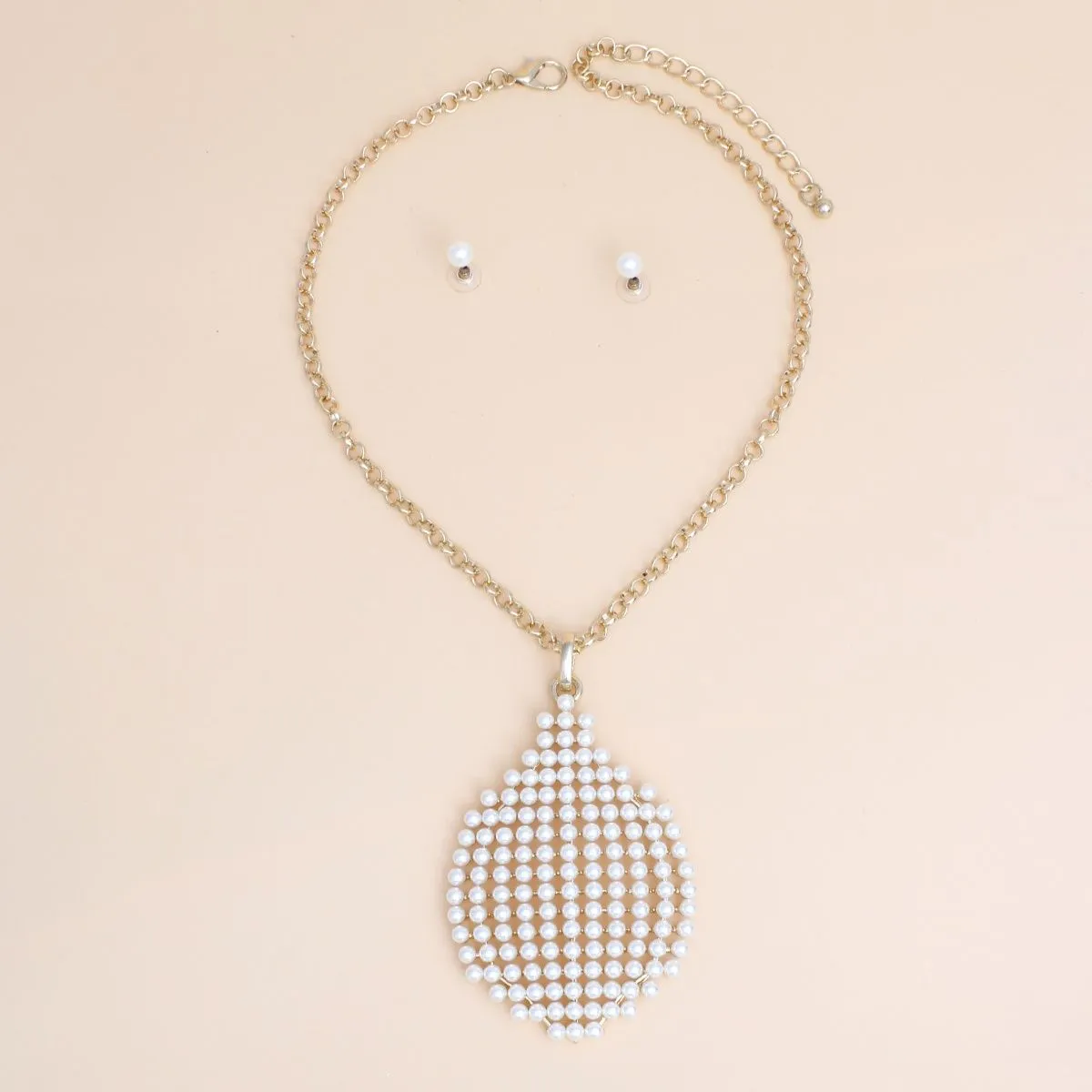 Fashion Necklace Pendant Cream Pearl Ornamental Teardrop Gold Set