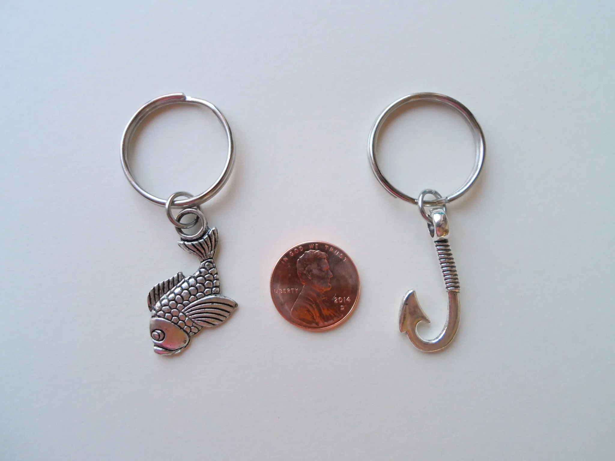 Fish and Hook Keychain Set - A Great Catch, I'm Hooked On You; Couples Keychain Set