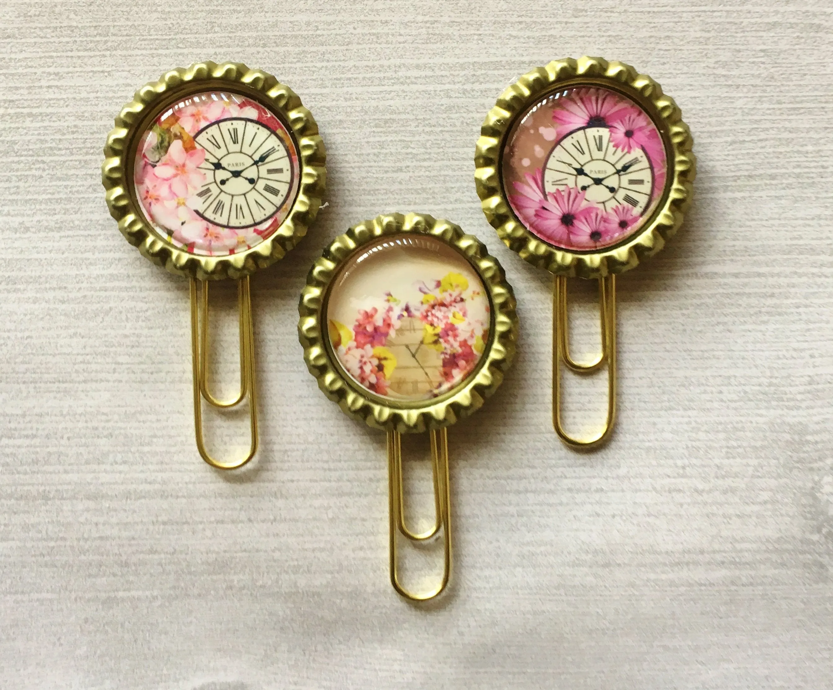 Floral and Clock Themed Planner Clips, Set of 3