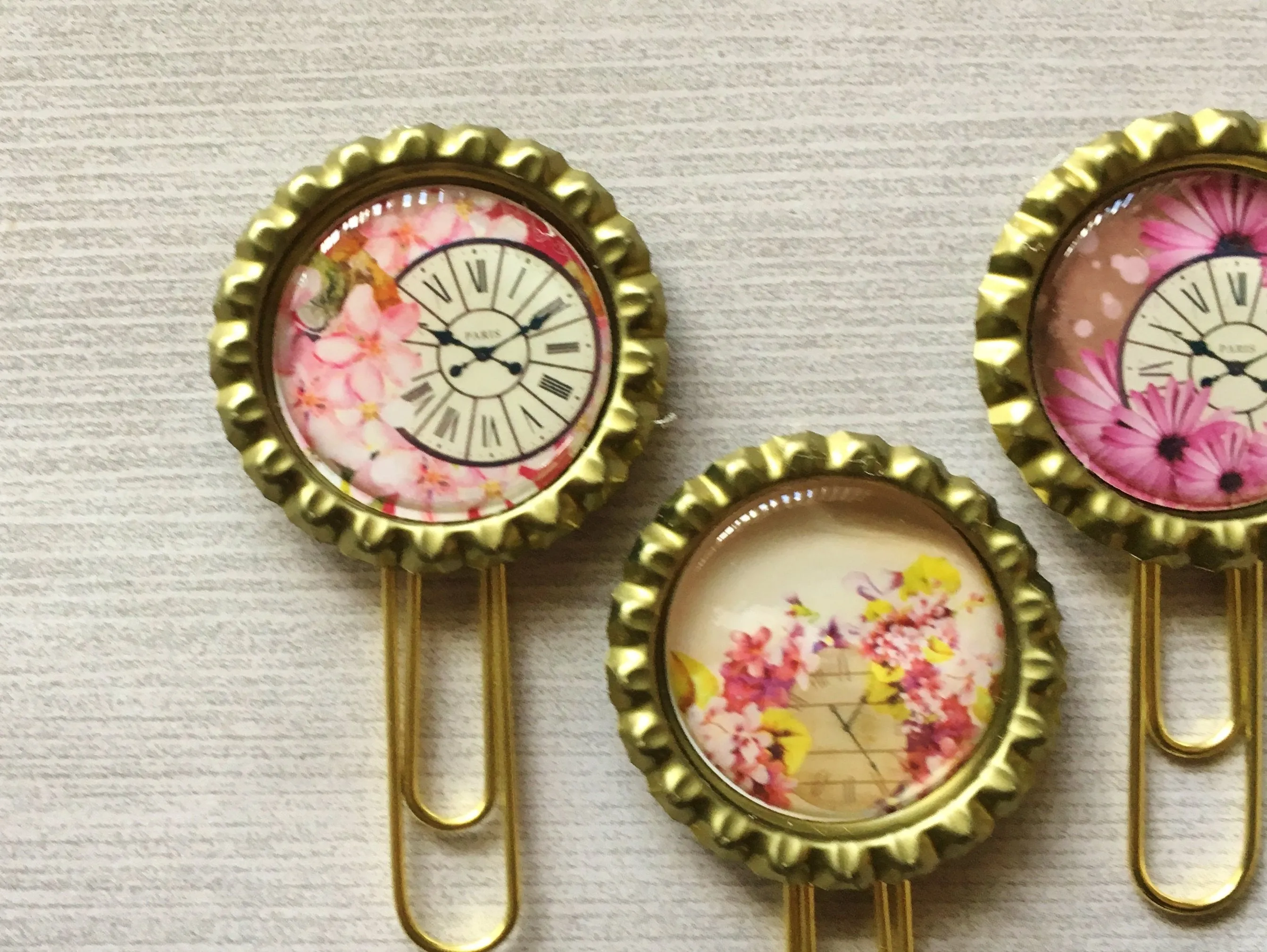 Floral and Clock Themed Planner Clips, Set of 3