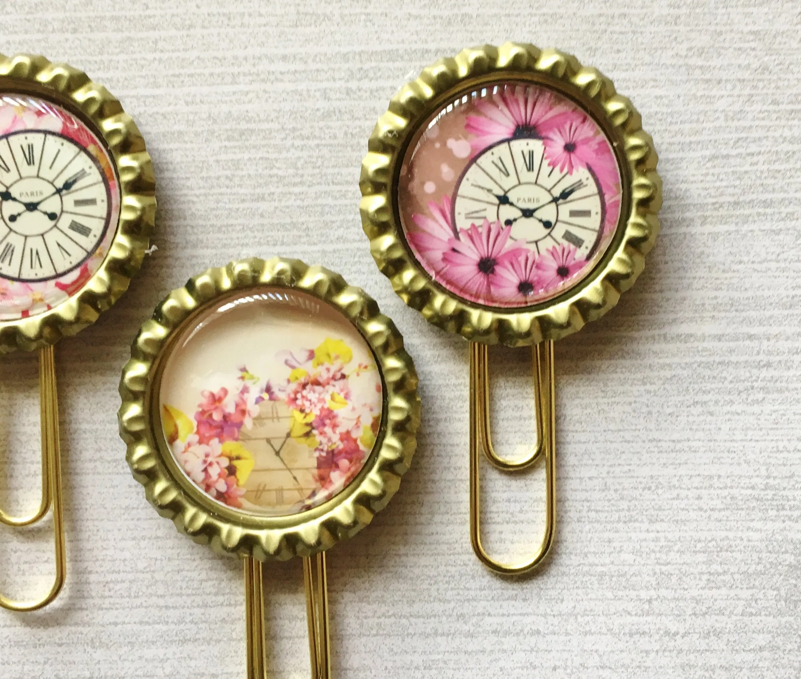 Floral and Clock Themed Planner Clips, Set of 3