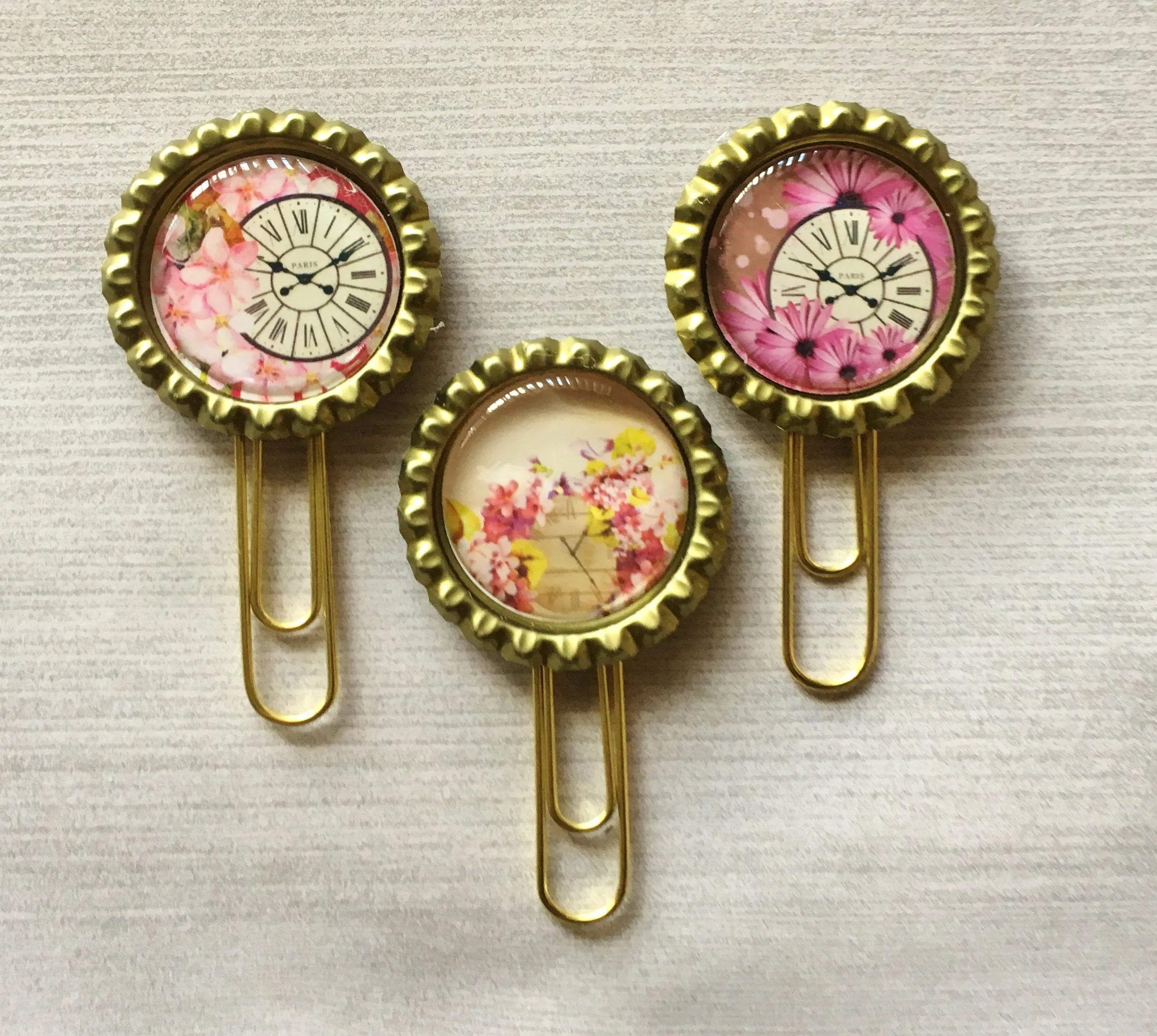 Floral and Clock Themed Planner Clips, Set of 3