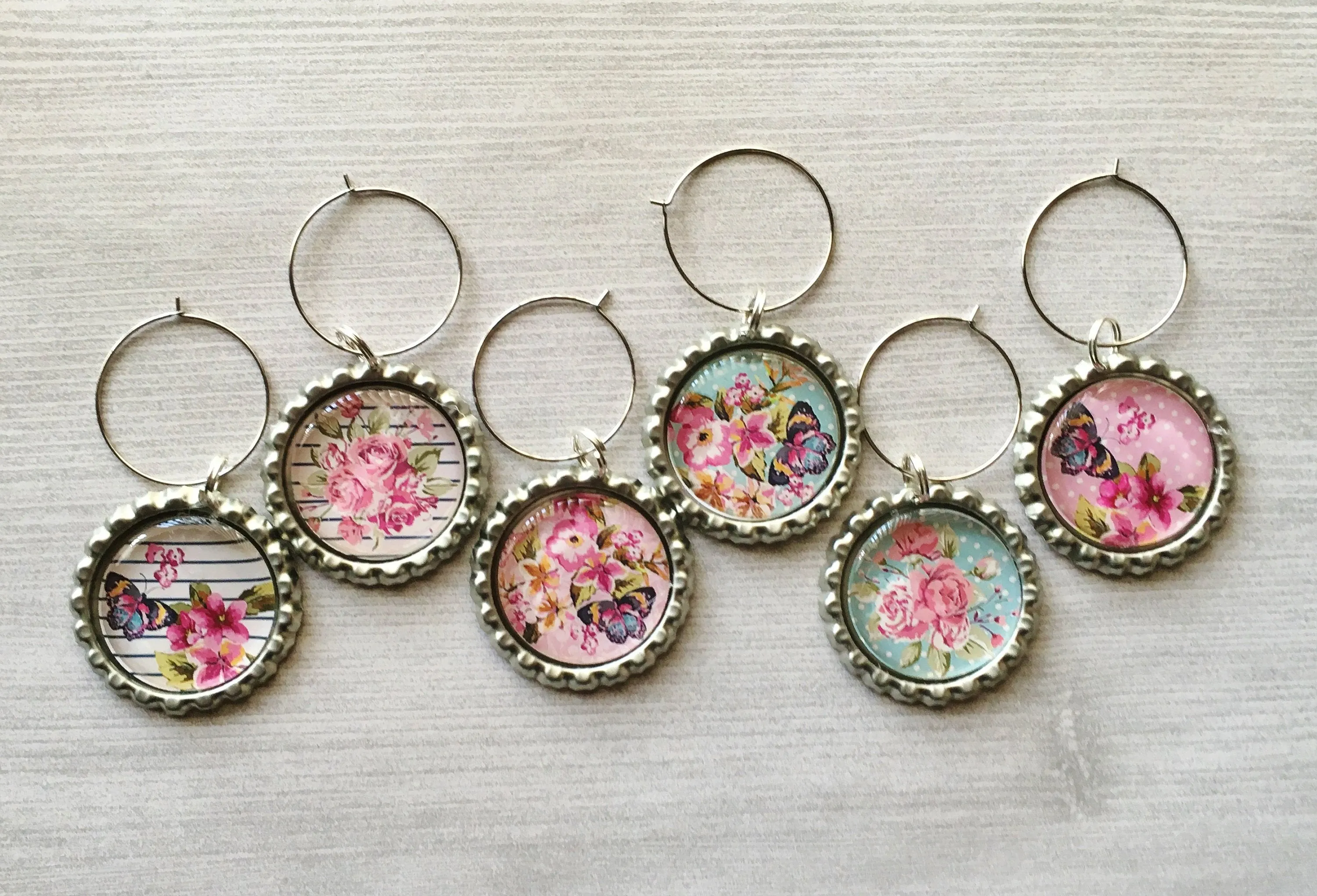 Floral Wine Charms, Set of 6